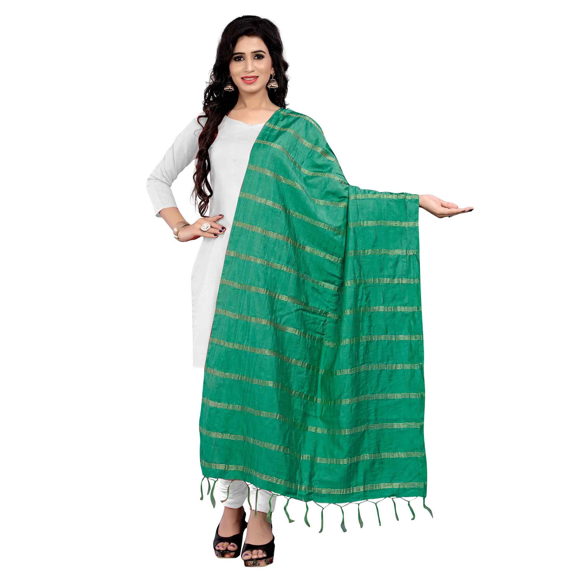 Peachmode Seller Flamboyant Green Colored Festive Wear Cotton Dupatta