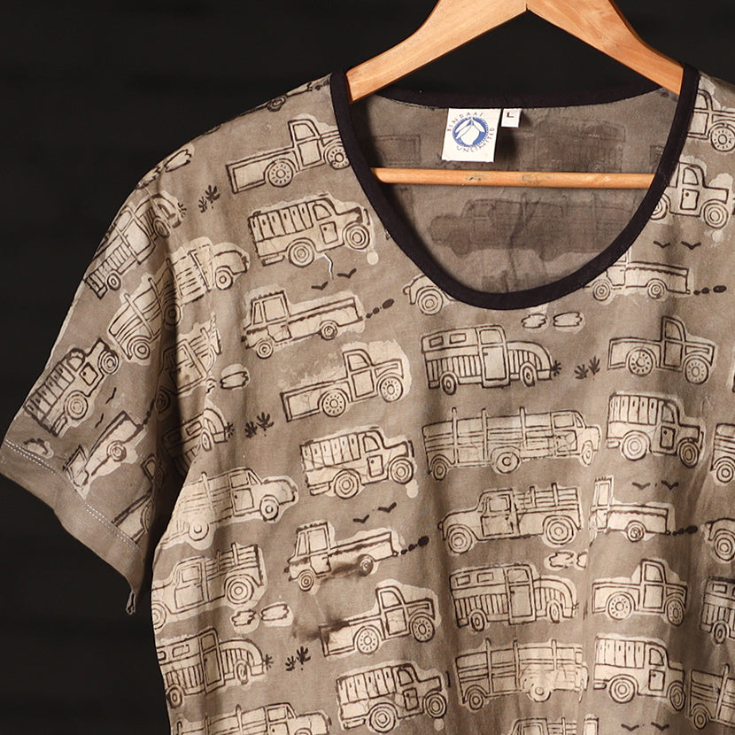 BINDAAS UNLIMITED Brown - Bindaas Natural Dyed Art Block Print Women Round Neck T-shirt in Cotton - view 3