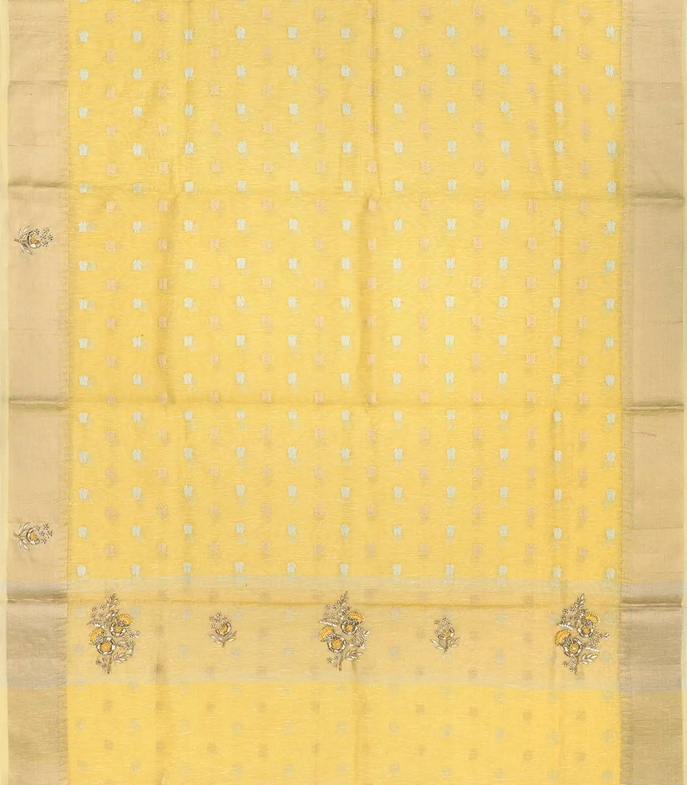 RmKV Yellow Tissue Embroidered Saree With Floral Motifs-Yellow - view 2