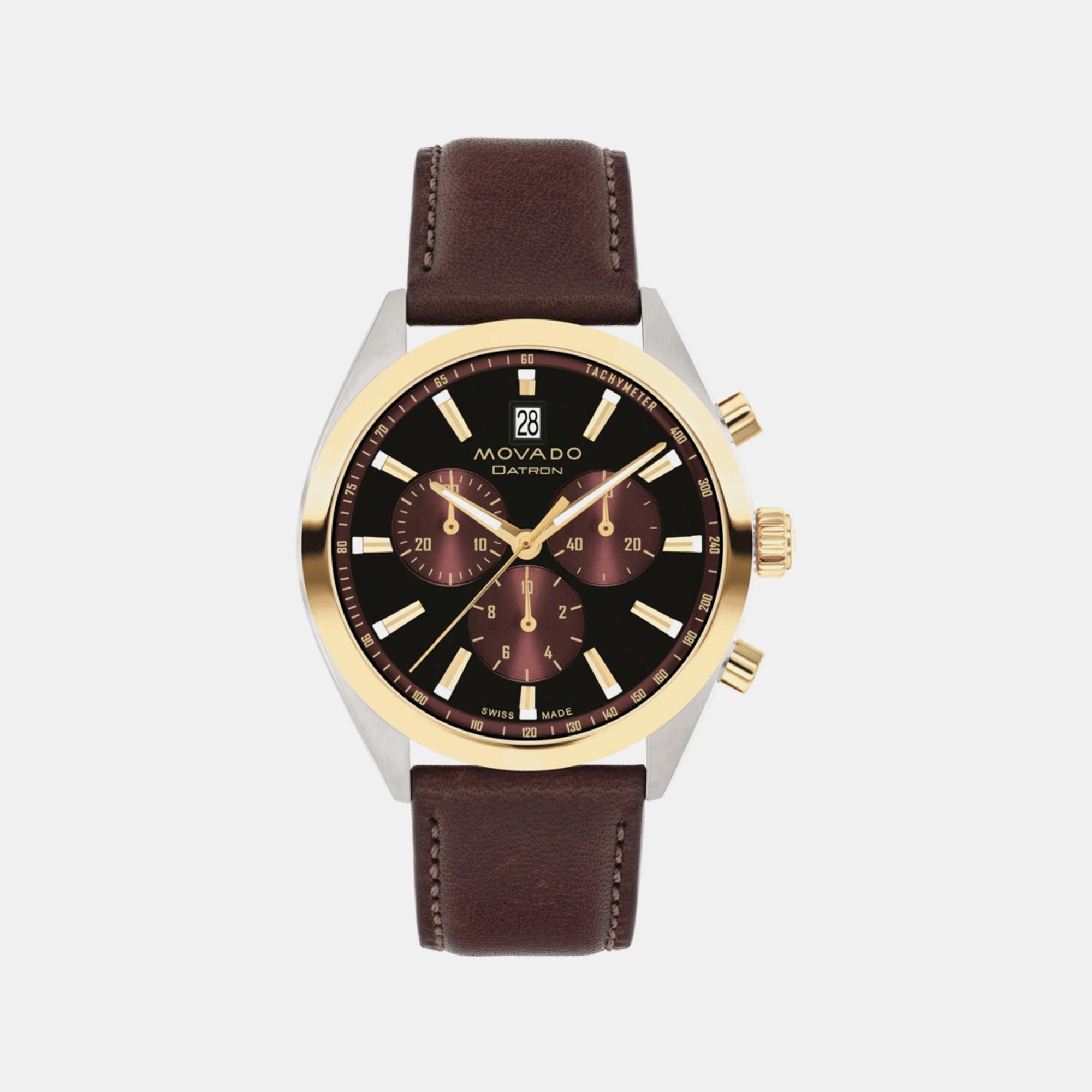 Movado Heritage Men Quartz Black Dial Chronograph Leather Watch 3650182
