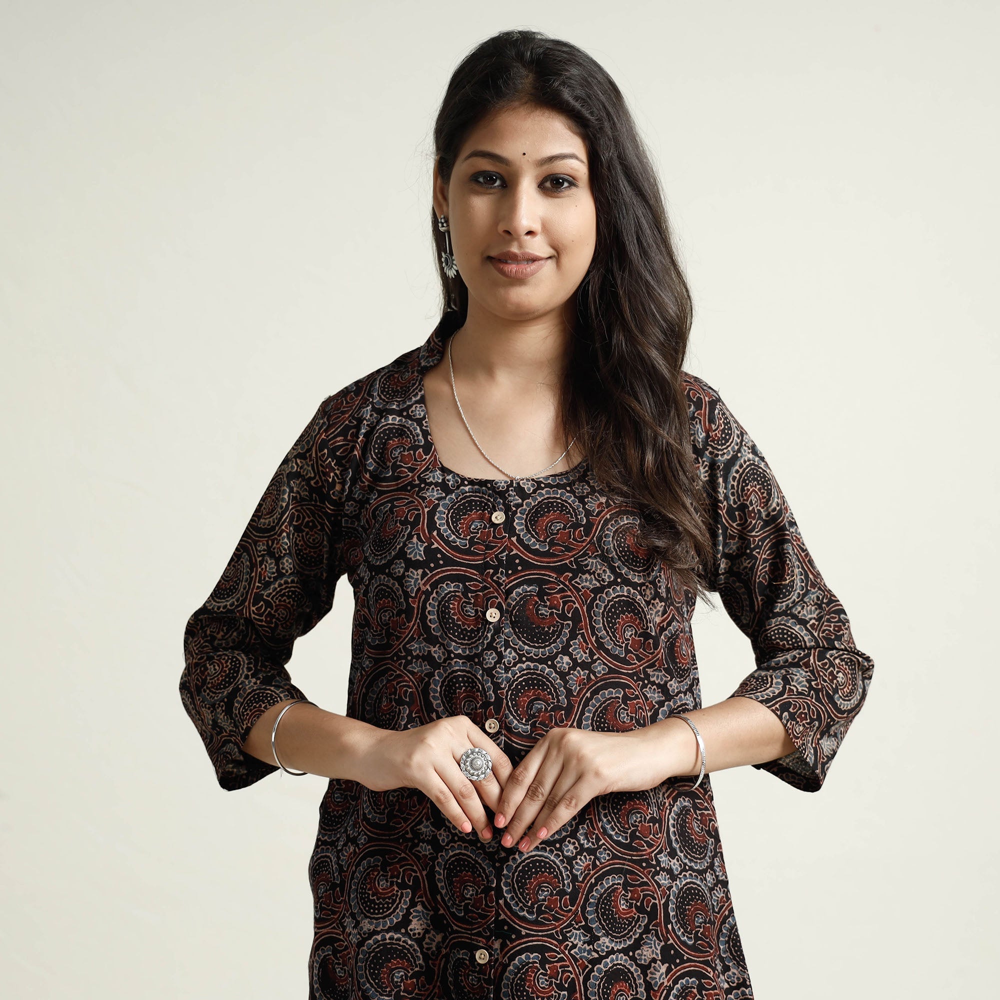 ITOKRI CASUALS Black - Ajrakh Block Printed Cotton Kurta with Palazzo Set - view 2