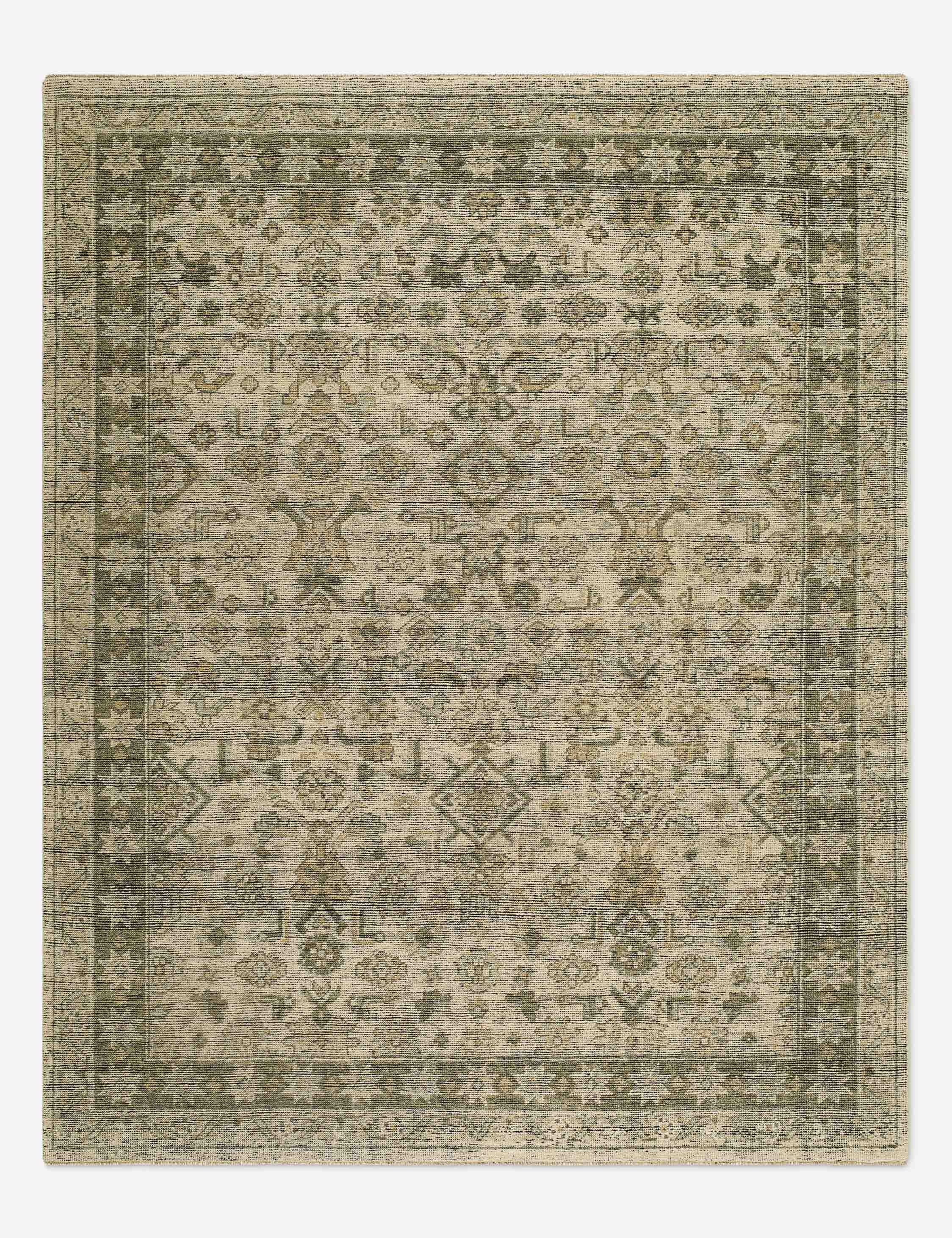 Lulu and Georgia Kahir Hand-Knotted Wool Rug – Green and Beige