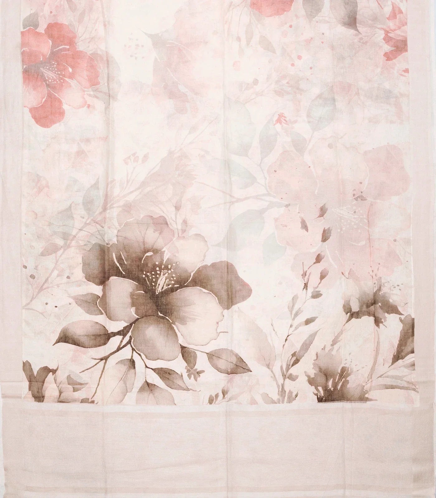 RmKV Light Peach Handloom Linen Saree With Printed Flowers - view 2