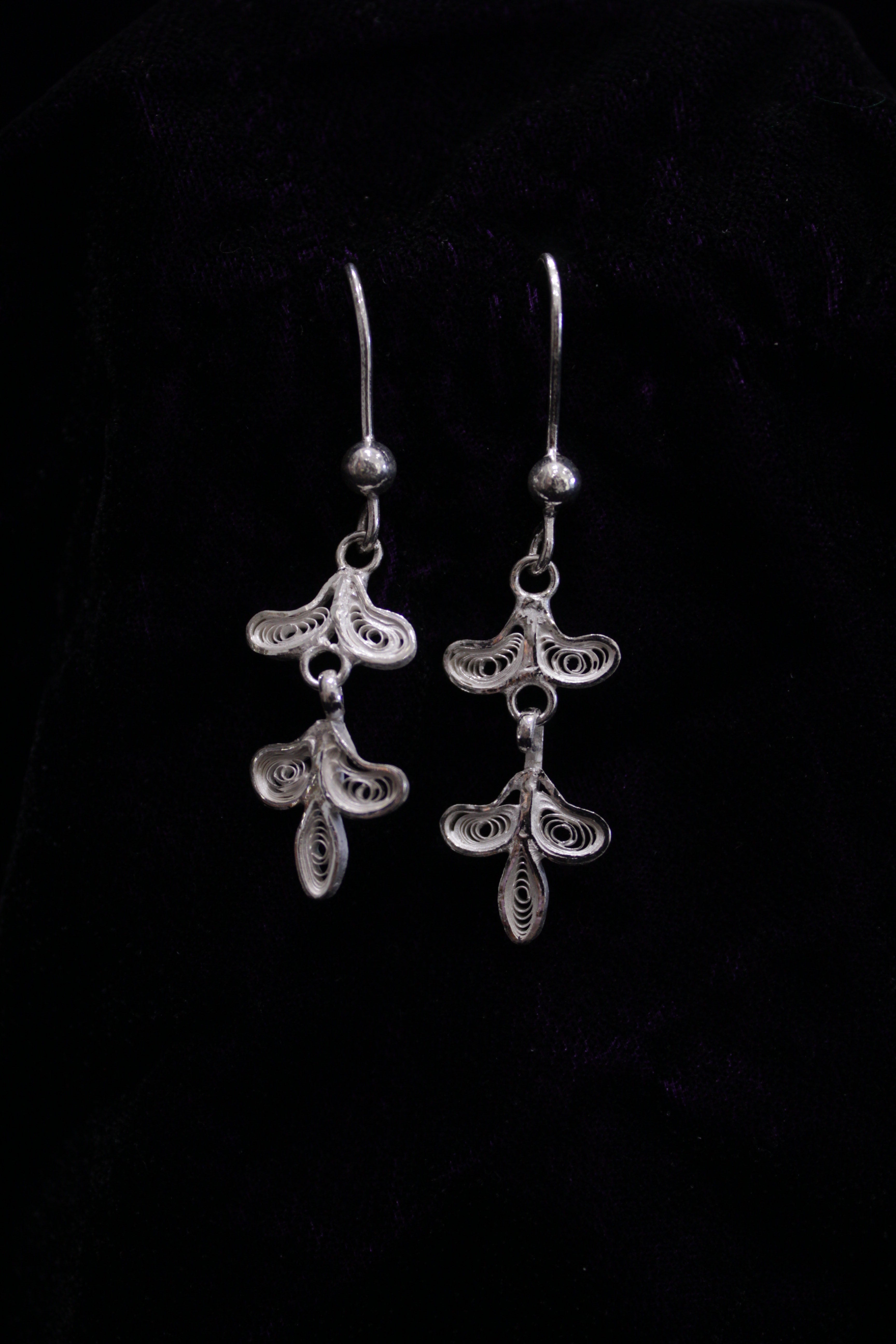Indianvillez Sterling Leaf Shape Silver Filigree Earring Set