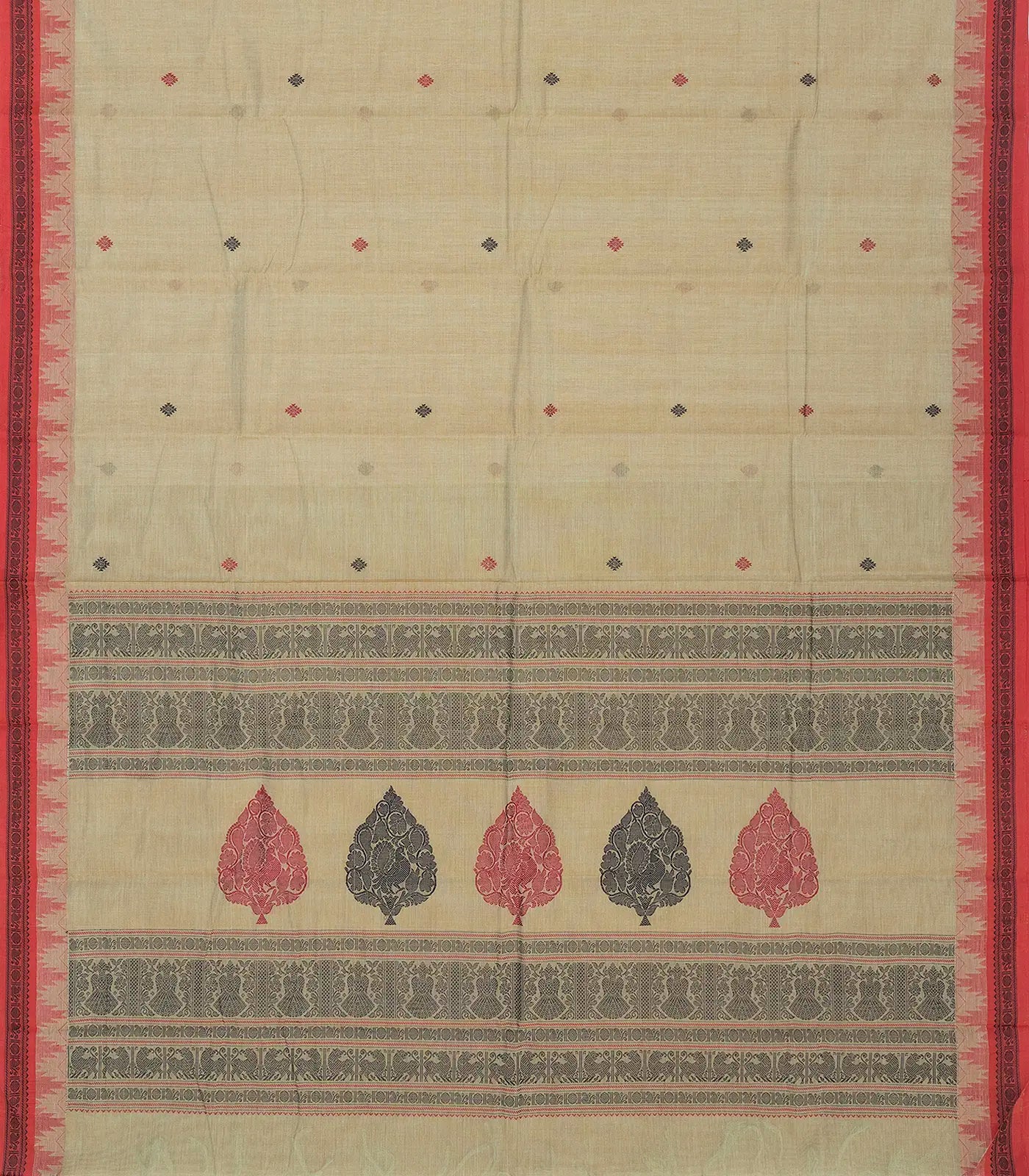 RmKV Taupe Handloom Kanchi Cotton Saree With Diamond Buttas - view 2