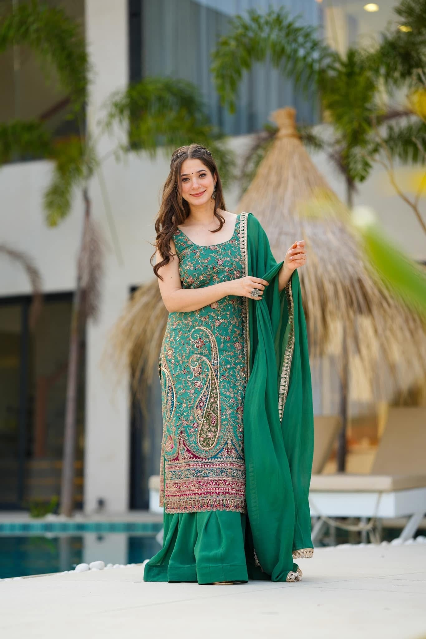 Idaho-o Samara green heavy embroidered suit