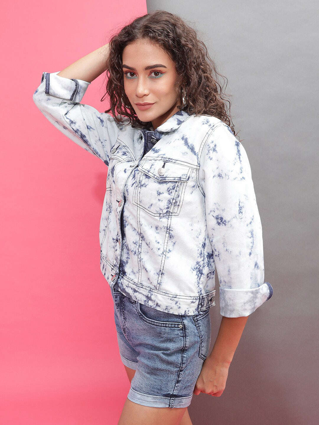 Freehand By The Indian Garage Co Women Tie And Dye Trucker Denim Jacket - view 5