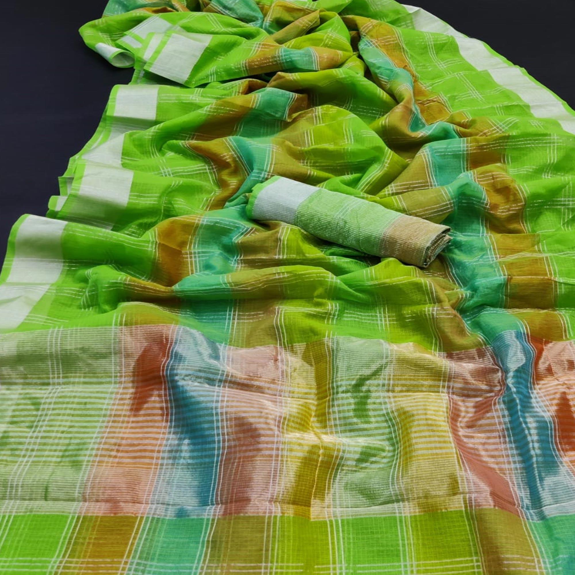 Green sarees – BlackTree green-festive-wear-woven-kota-doria-border-saree-108481