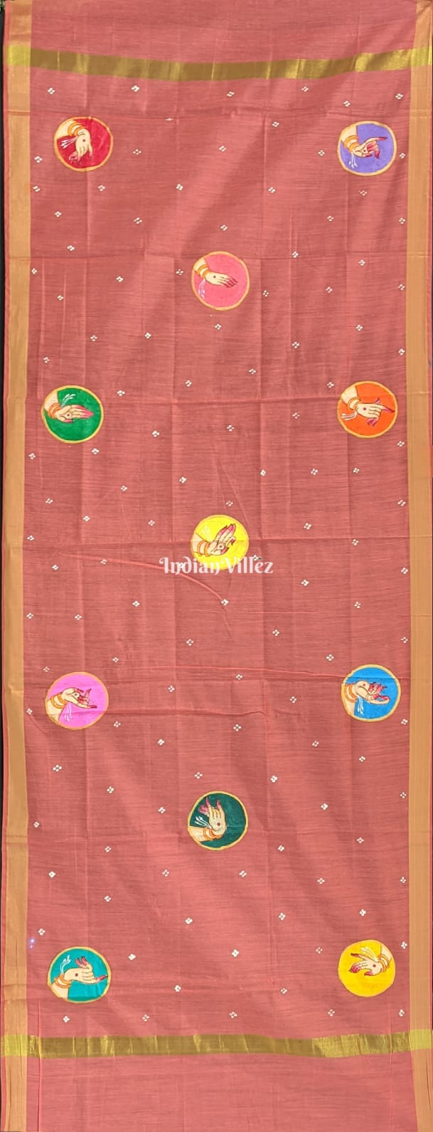 IndianVillèz Peach Color Odisha Pattachitra Art on Chanderi Dupatta