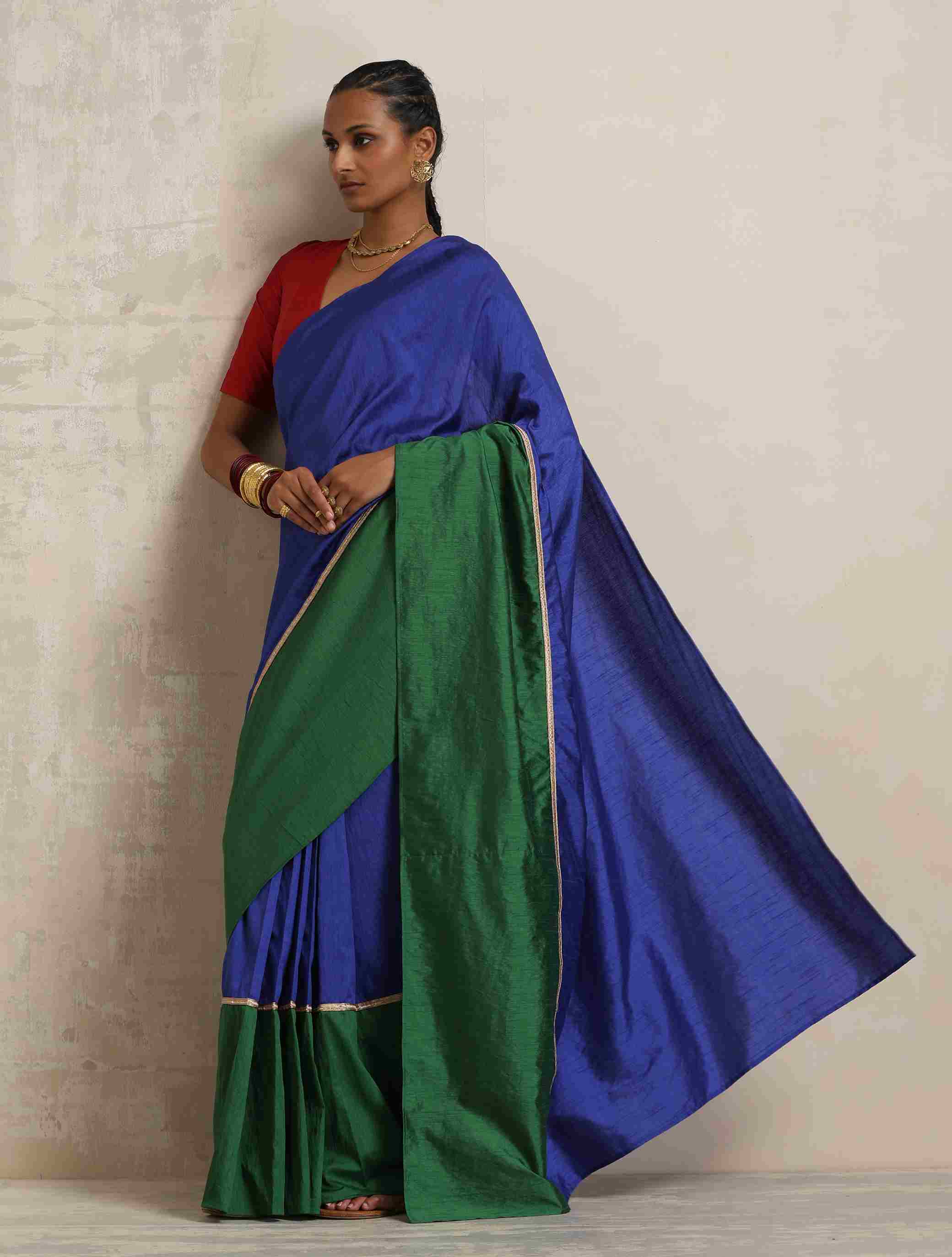 trueBrowns Blue Silk Ready To Wear Saree – Women's