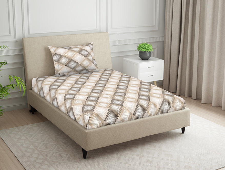 Spaces India Geometric Beige Polycotton Bedsheets Single Harmony - By Welspun - view 2