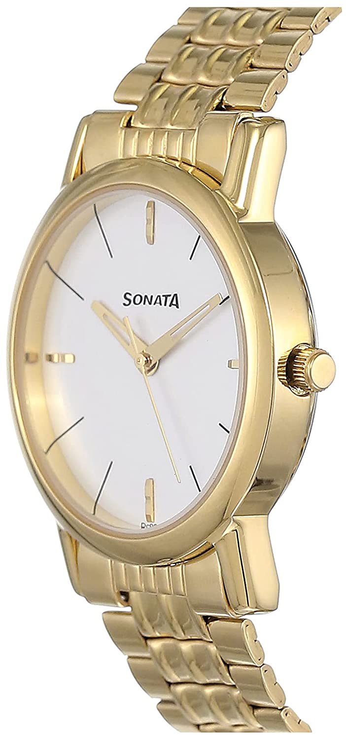 White dial golden – Sonata White Dial & Golden Metal Strap