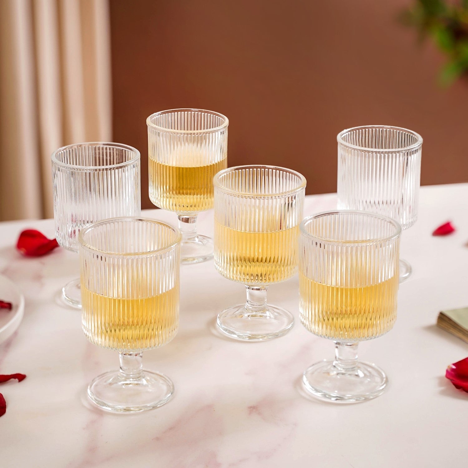 Nestasia Fluted Transparent Stemmed Goblet Set Of 6 225ml