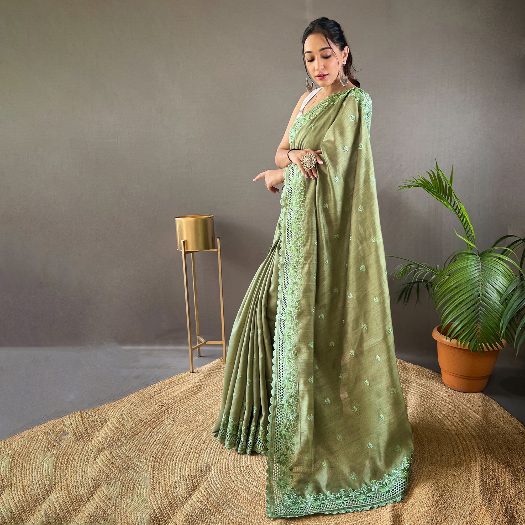 TASARIKA COUTURE Amaira Mehendi Matka Silk Handwork Saree - view 2