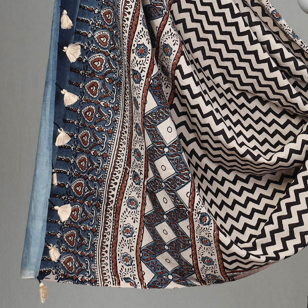 AJRAKH BY JABBAR KHATRI Black - 3pc Ajrakh Block Printed Cotton Suit Material Set - view 4