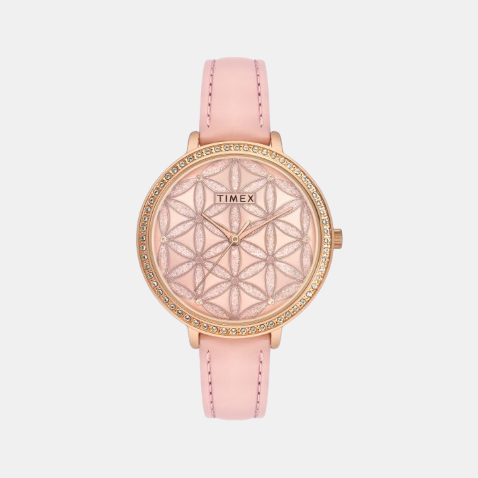 Timex Fashion Women Quartz Pink Dial Analog Leather Watch TWEL14707
