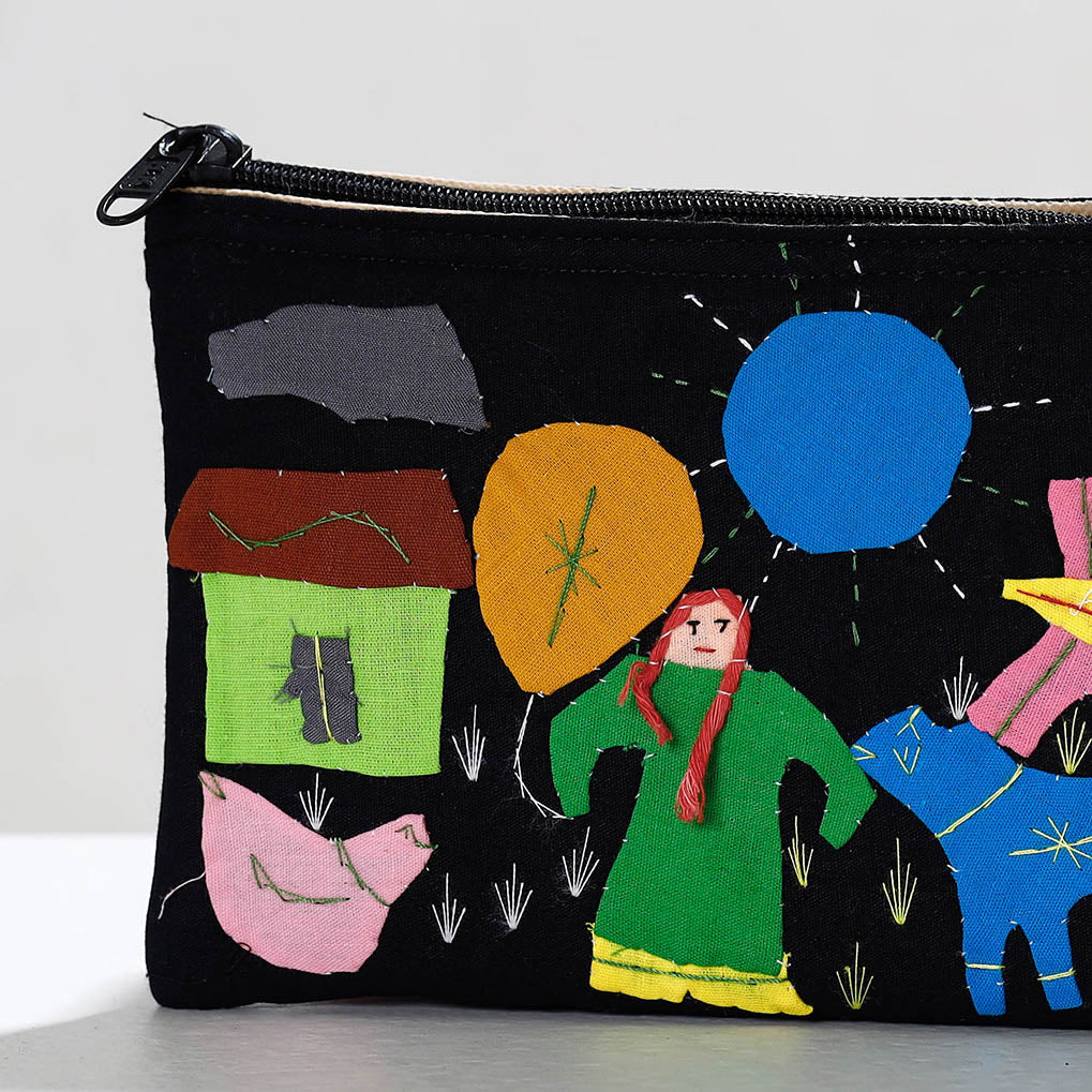 ASHOKA ASSEMBLE - CELEBRATING CRAFTS OF ODISHA Black - Pipli Applique Work Cotton Cosmetic Pouch - view 2