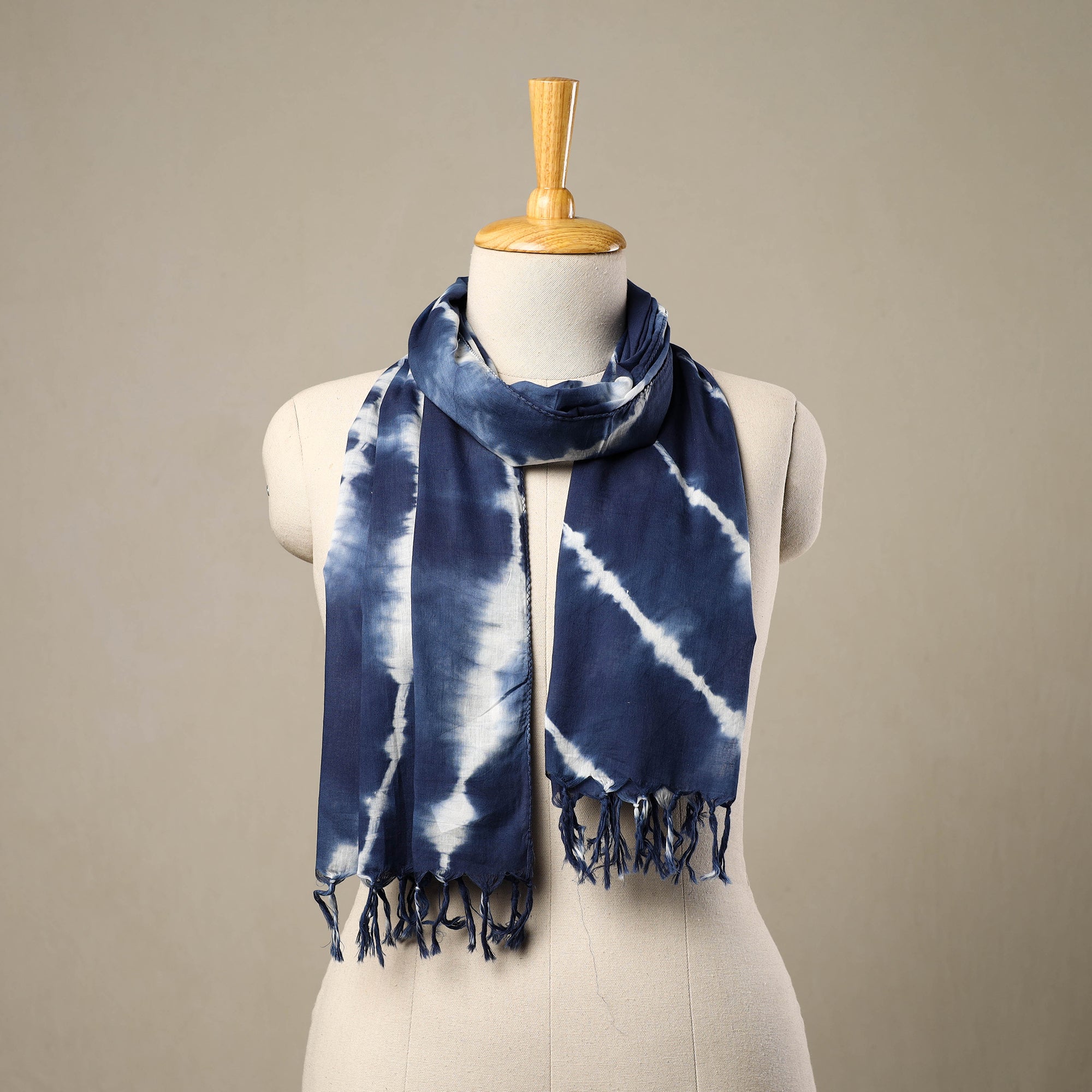 HAVELI CHRONICLES Blue - Cotton Tie-Dye Shibori Stole with Tassels 107