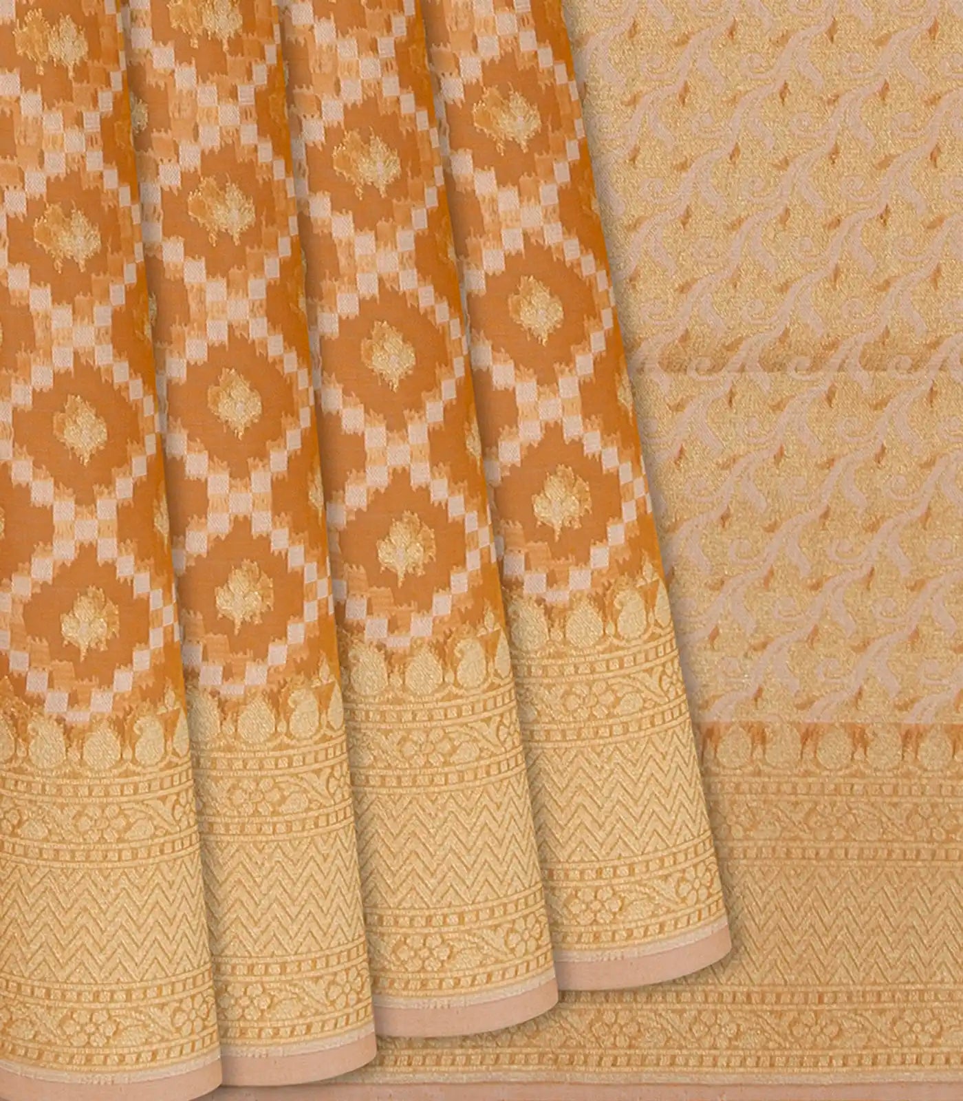 RmKV Light Peach Blended Banarasi Cotton Saree With Floral Jaal Motifs-Light Peach