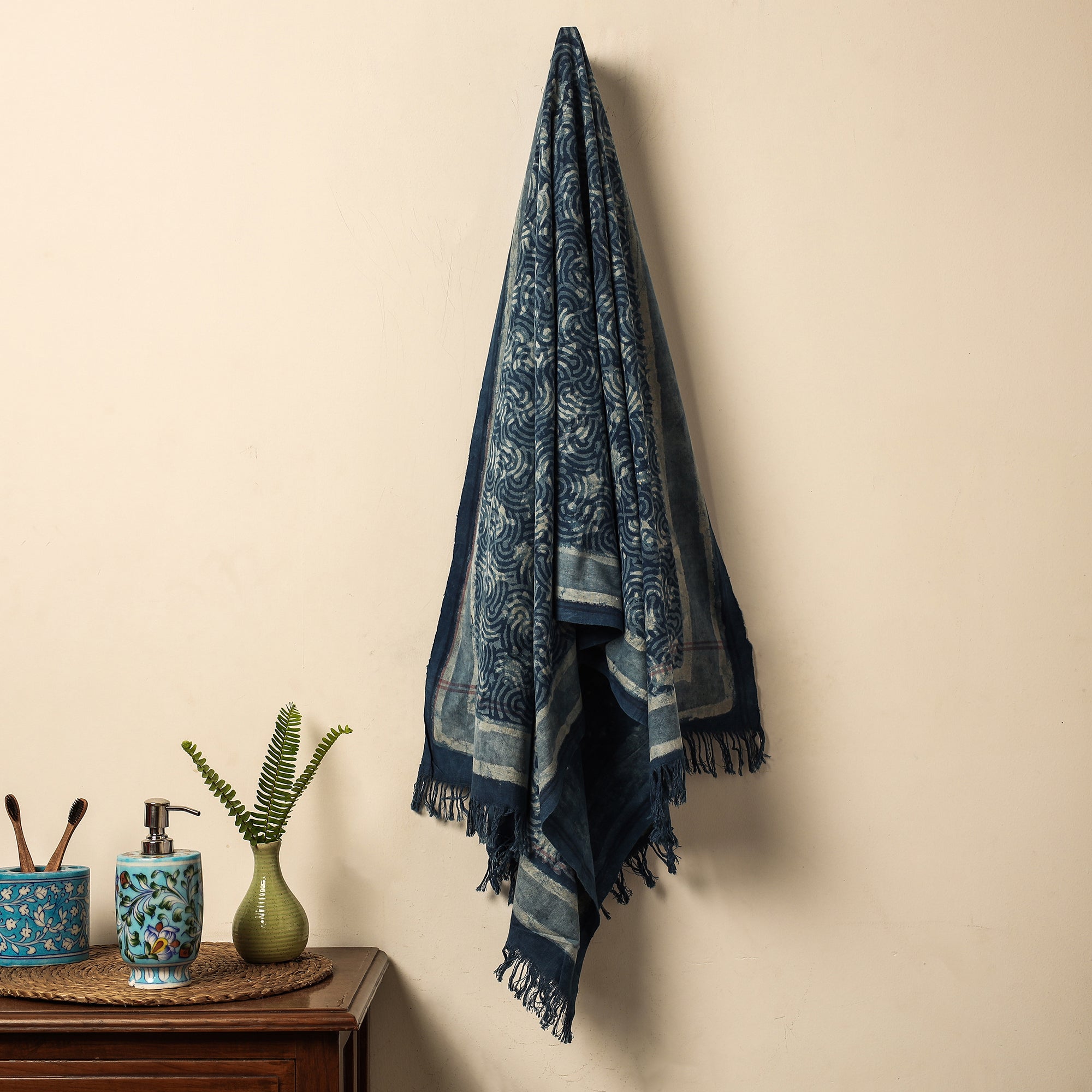 BINDAAS UNLIMITED Blue - Bindaas Block Printed Jhiri Handloom Cotton Towel