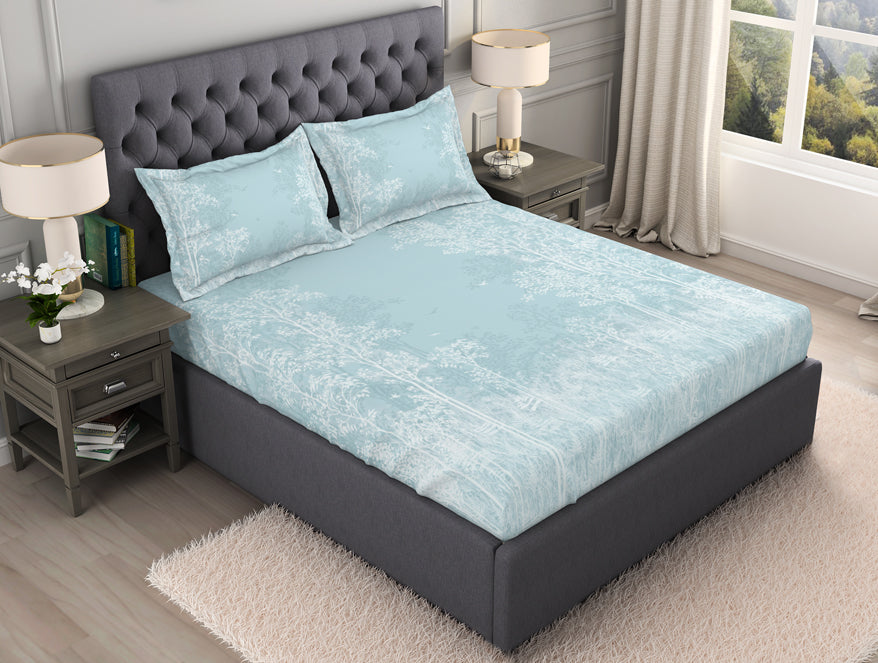 Spaces India Floral Light Blue 100% Cotton King Size Bedsheet Organic Cotton - By Spaces - view 3
