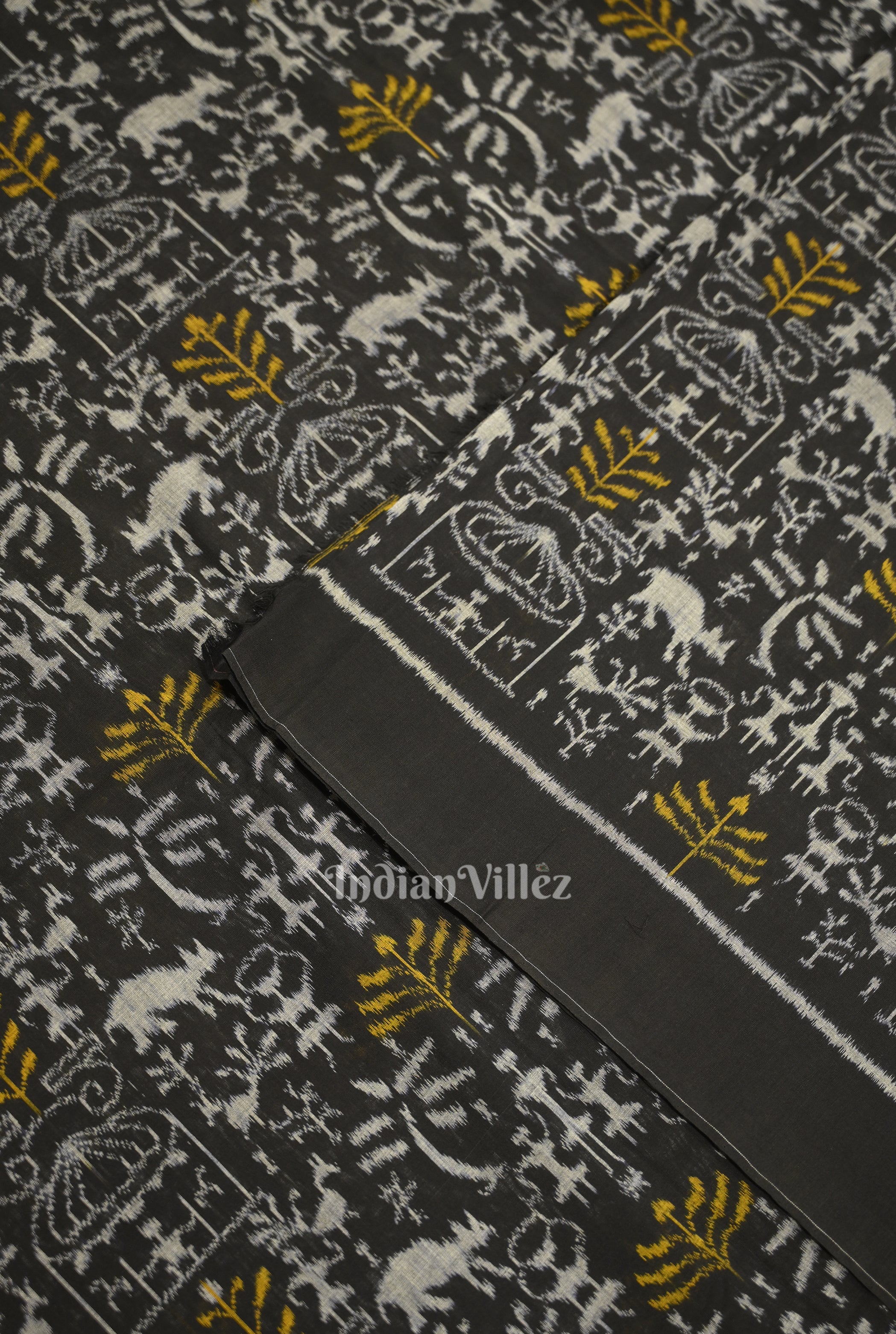 IndianVillèz Black Tribal Theme Sambalpuri Ikat Cotton Fabric - view 2