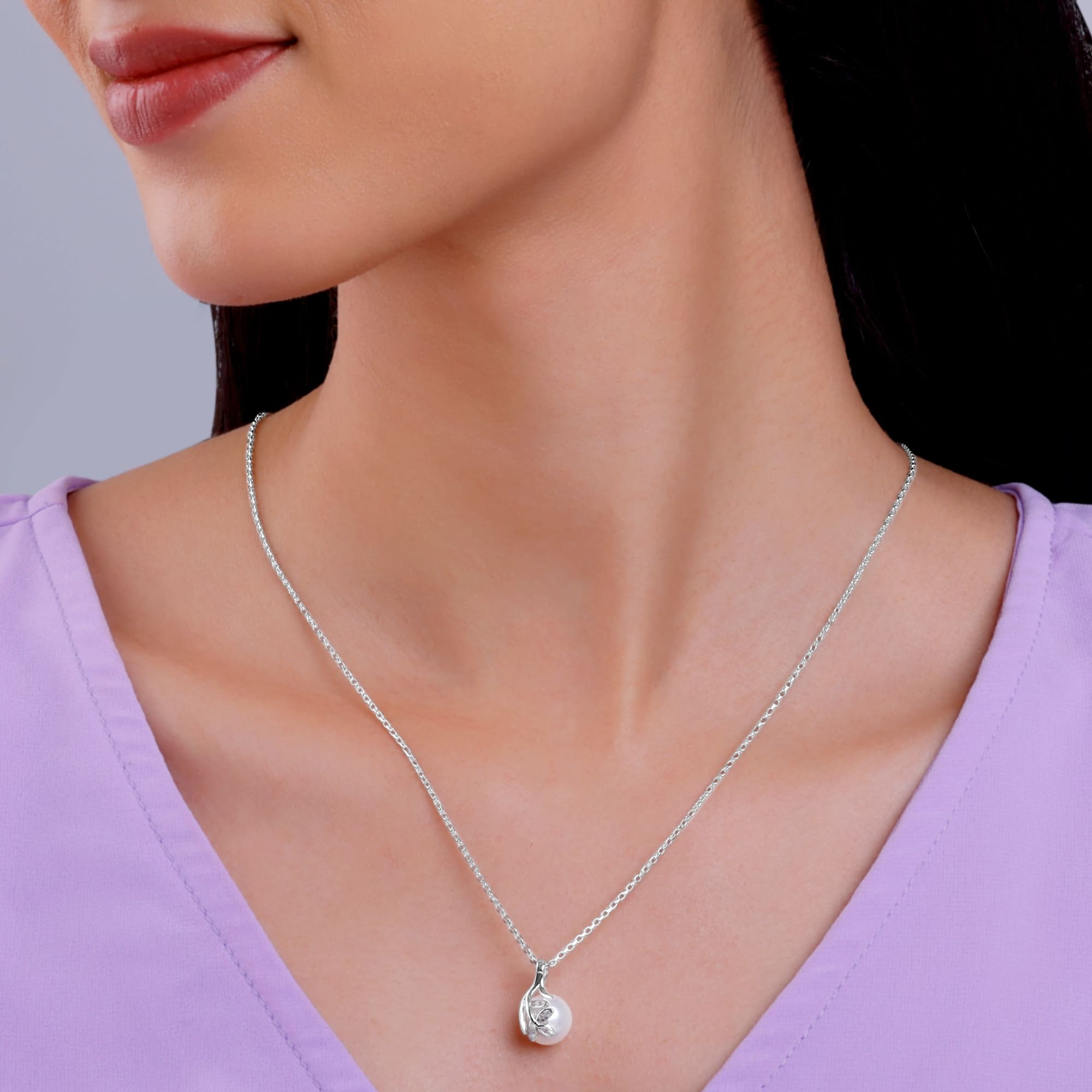 GIVA Jewellery Silver Soul Pearl Pendant With Link Chain - view 3