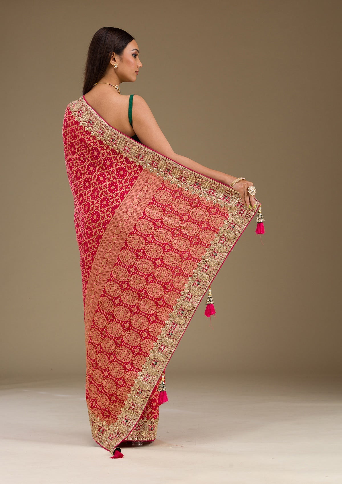 Koskii Rani Pink Gotapatti Chiffon Saree – Women's - view 2