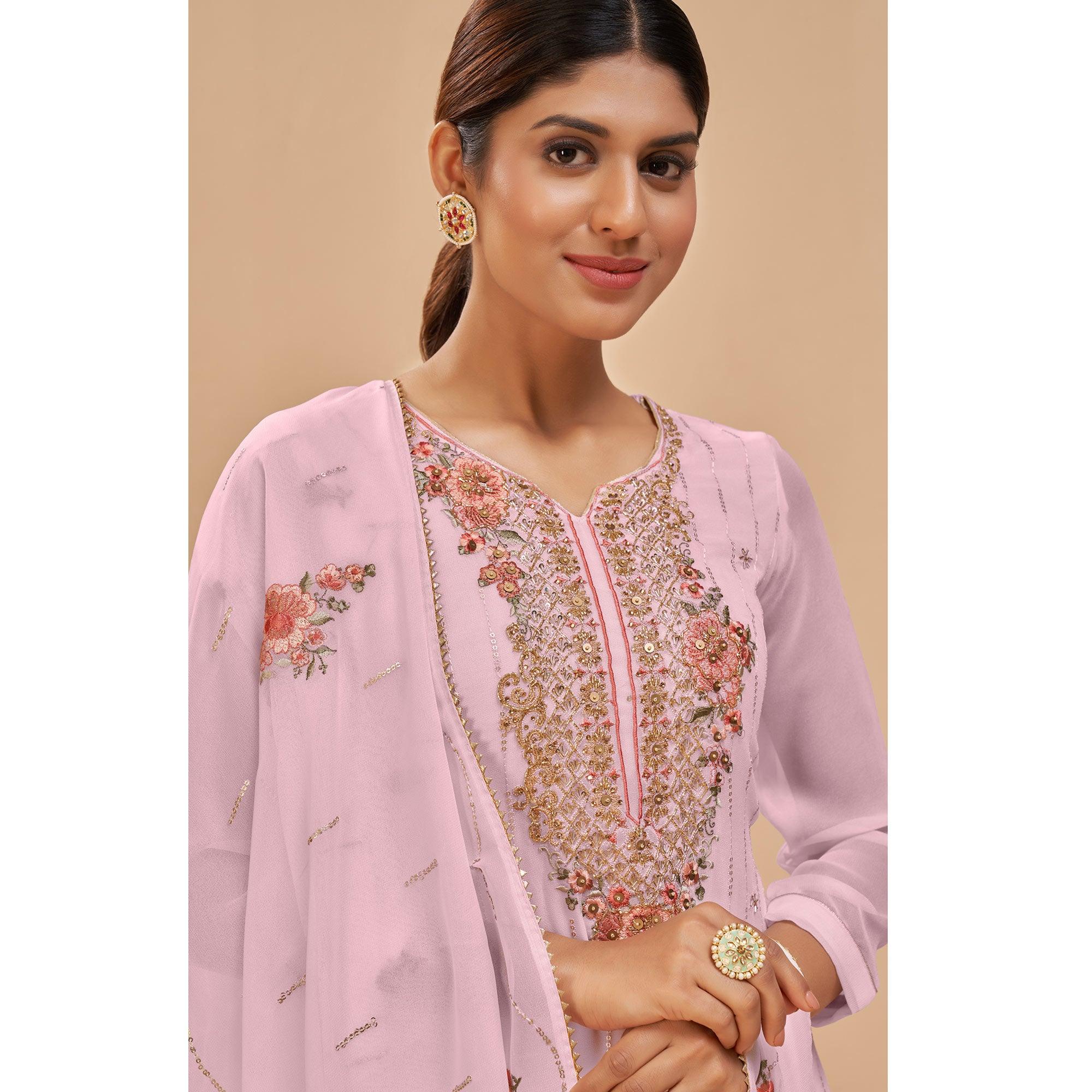 Peachmode Light Pink Party Wear Embroidered Georgette Suit - view 5