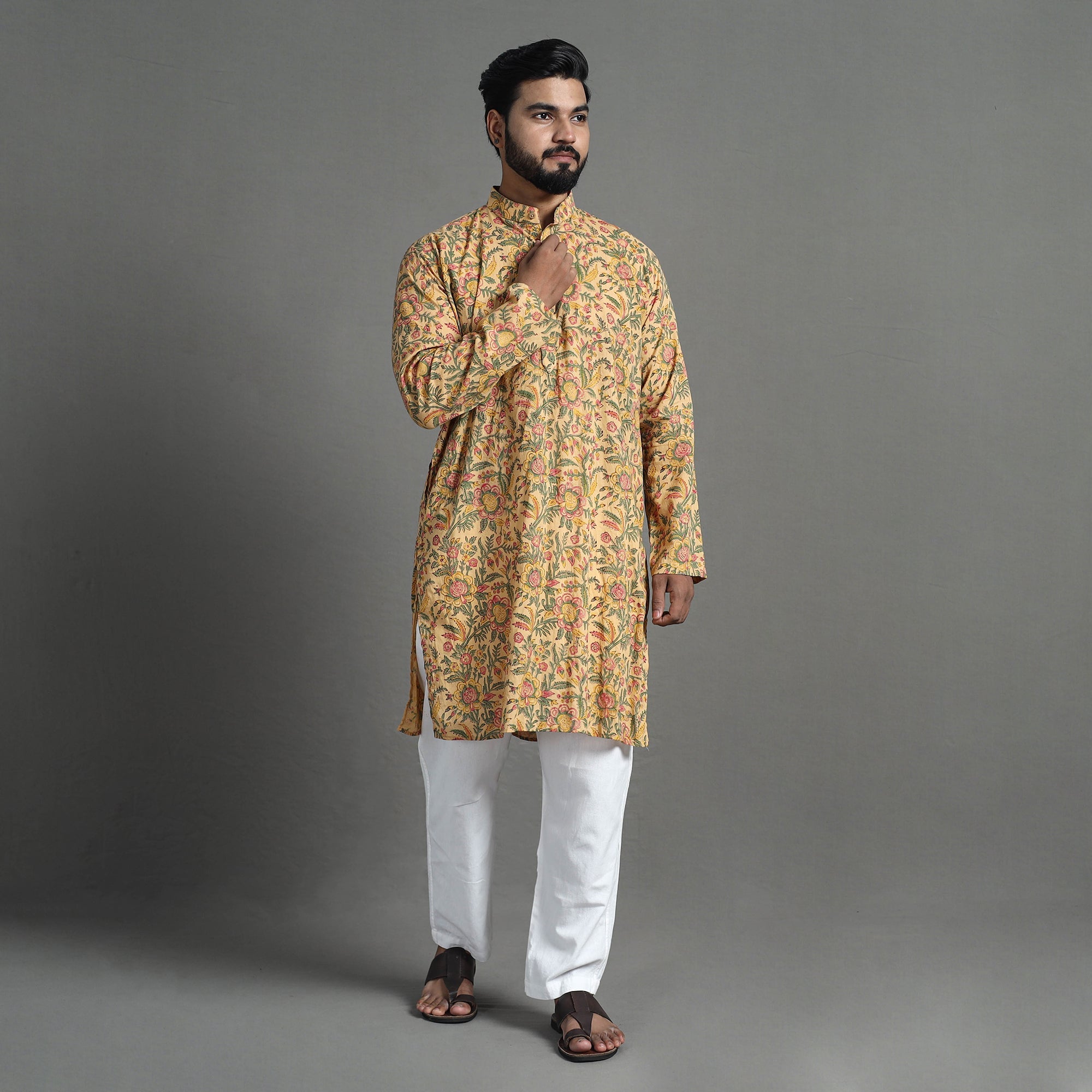 ITOKRI CASUALS Block Print Cotton Sanganeri Kurta for Men (Long) 17