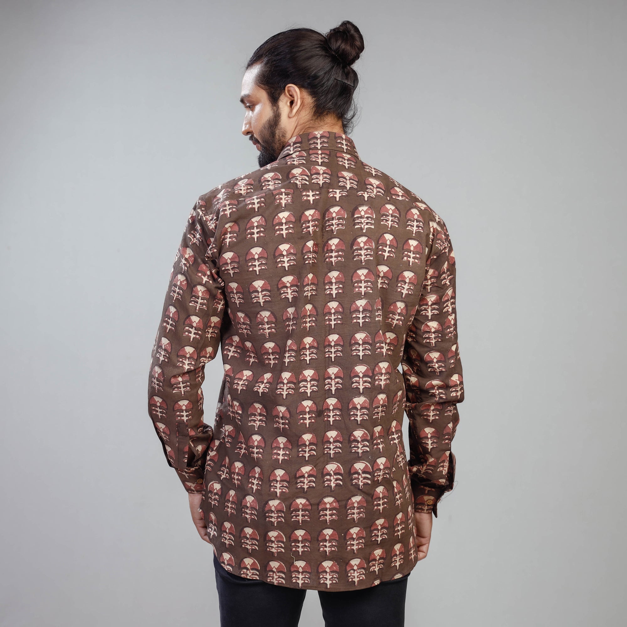 ITOKRI CASUALS Brown - Akola Block Printing Cotton Men Full Sleeve Shirt - view 7