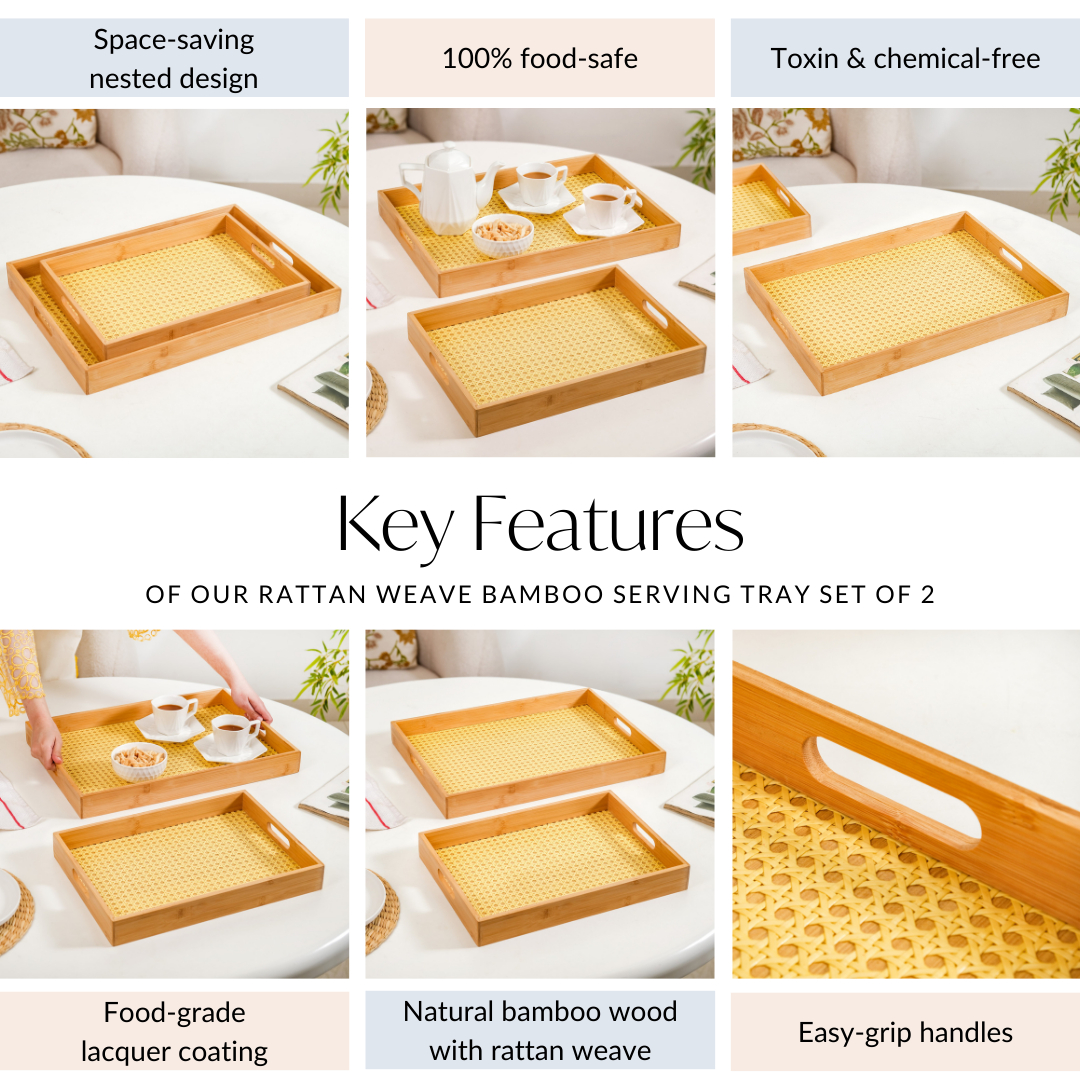 Nestasia Rattan Weave Bamboo Serving Tray Set Of 2 - view 5