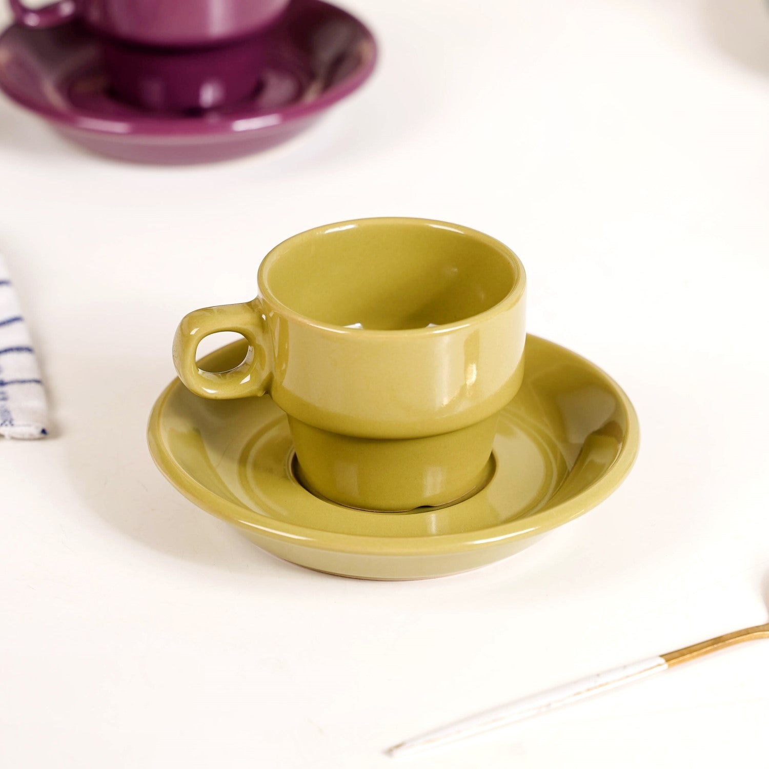 Nestasia Mini Stackable Tea Cup And Saucer Set Of 4 Multicolour 100ml - view 8
