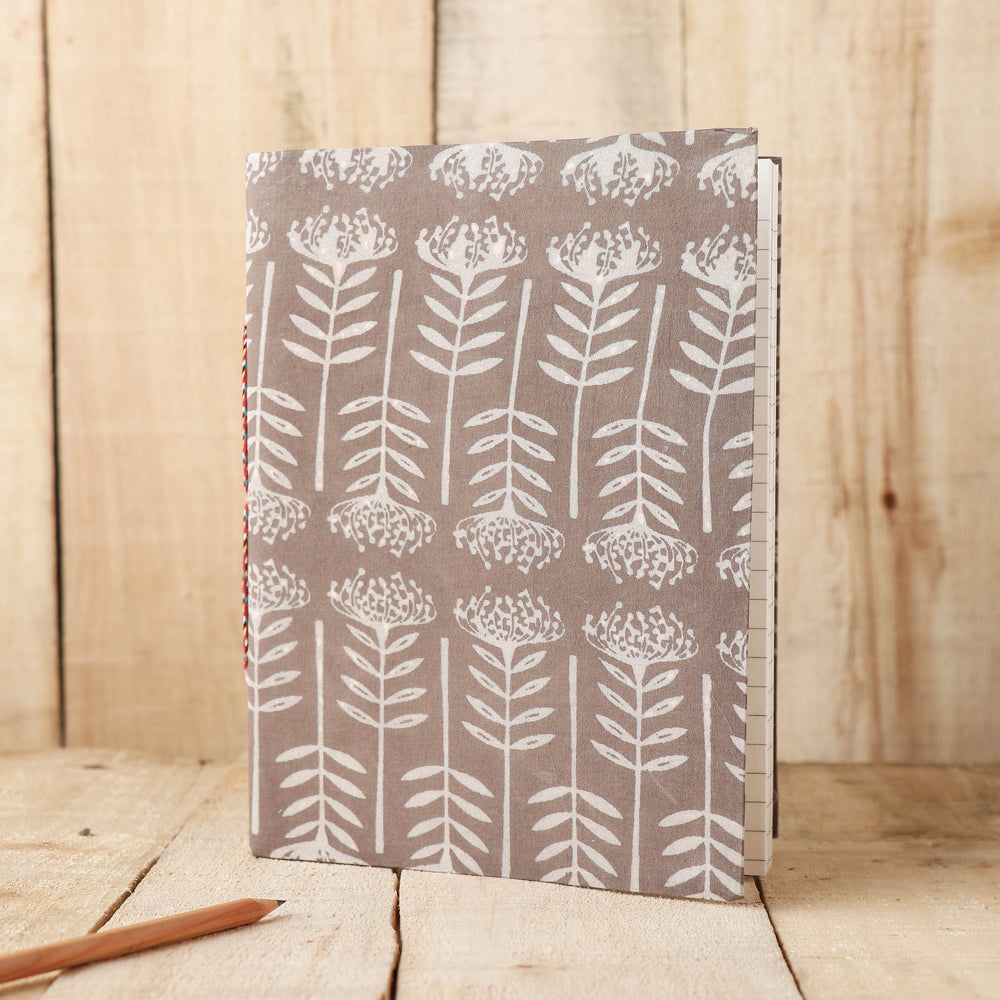 BINDAAS UNLIMITED Brown - Art Block Print Fabric Cover Handmade Paper Notebook (9 x 7 in)