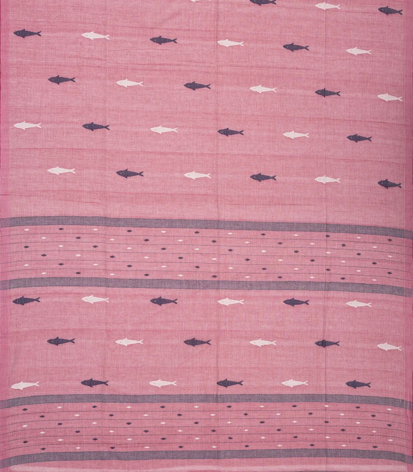 RmKV Dusty Pink Handloom Bengal Cotton Saree With Fish Motifs - view 2