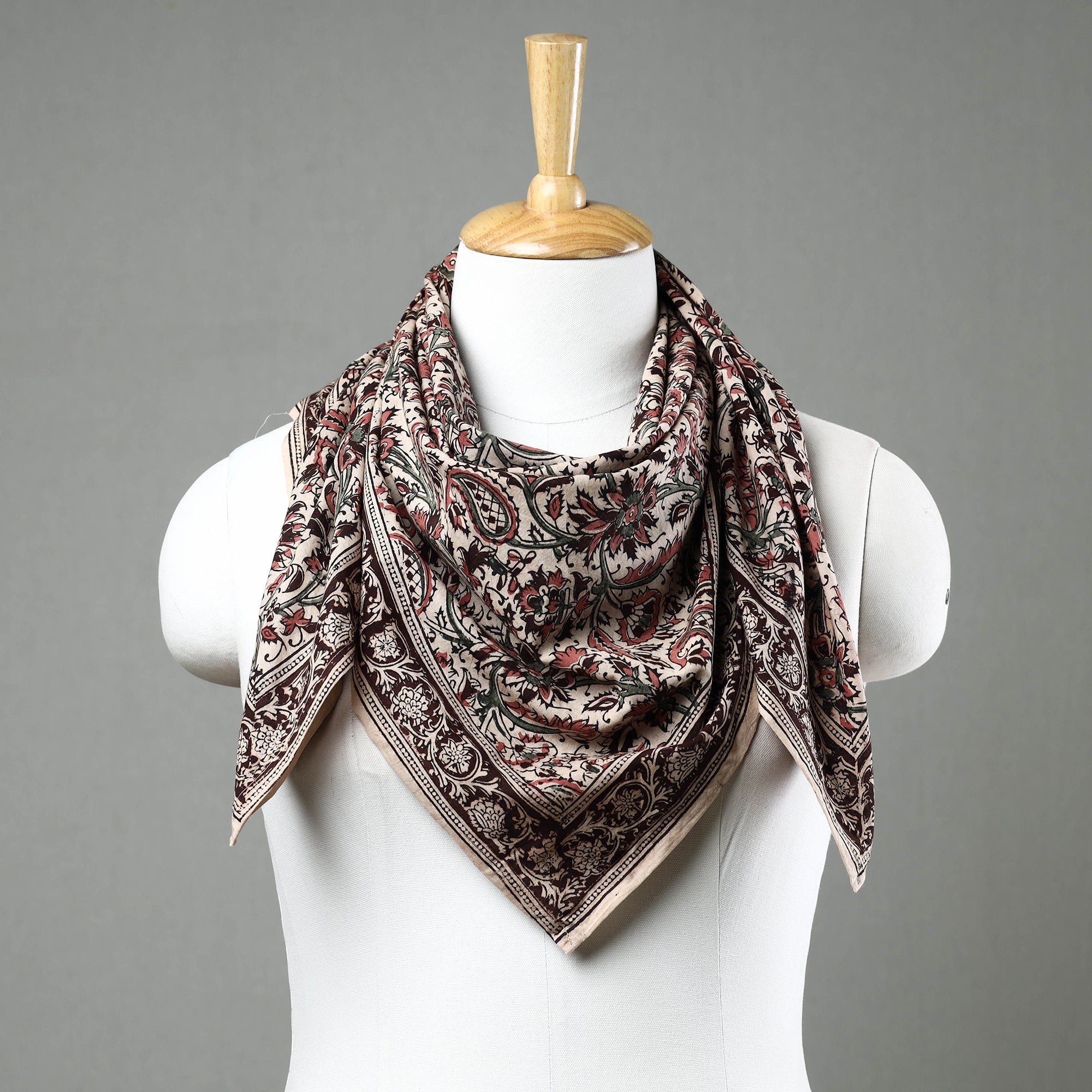 PITCHUKA SRINIVAS KALAMKARI PEDANA Beige - Pedana Kalamkari Block Printed Natural Dyed Cotton Scarf 50