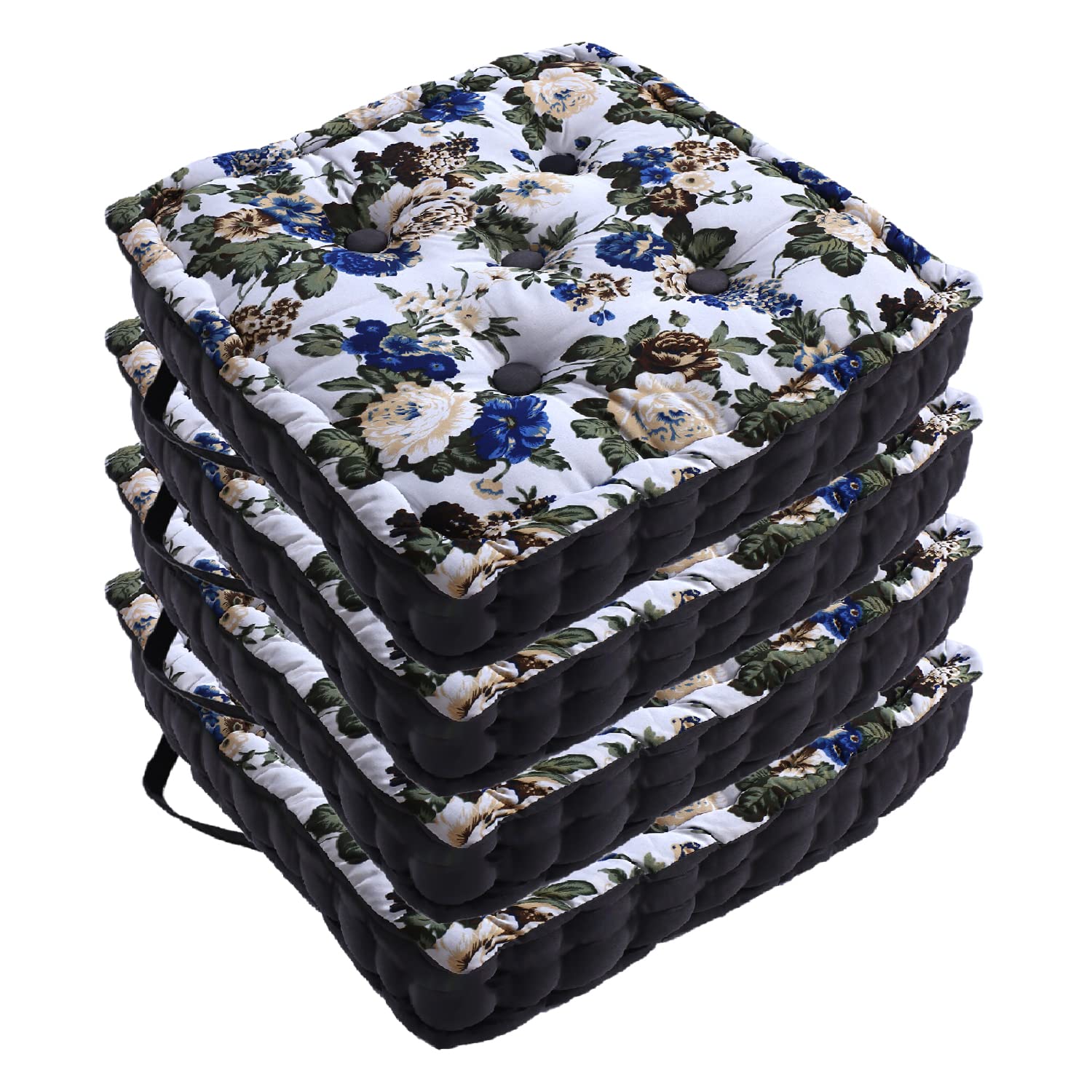 Kuber Industries Square Chair Pad|Comfortable Flower Design Seat Cushion|Soft Cotton Pillow Filler for Seating,Meditation,Yoga,Living Room,Pack of 4 (