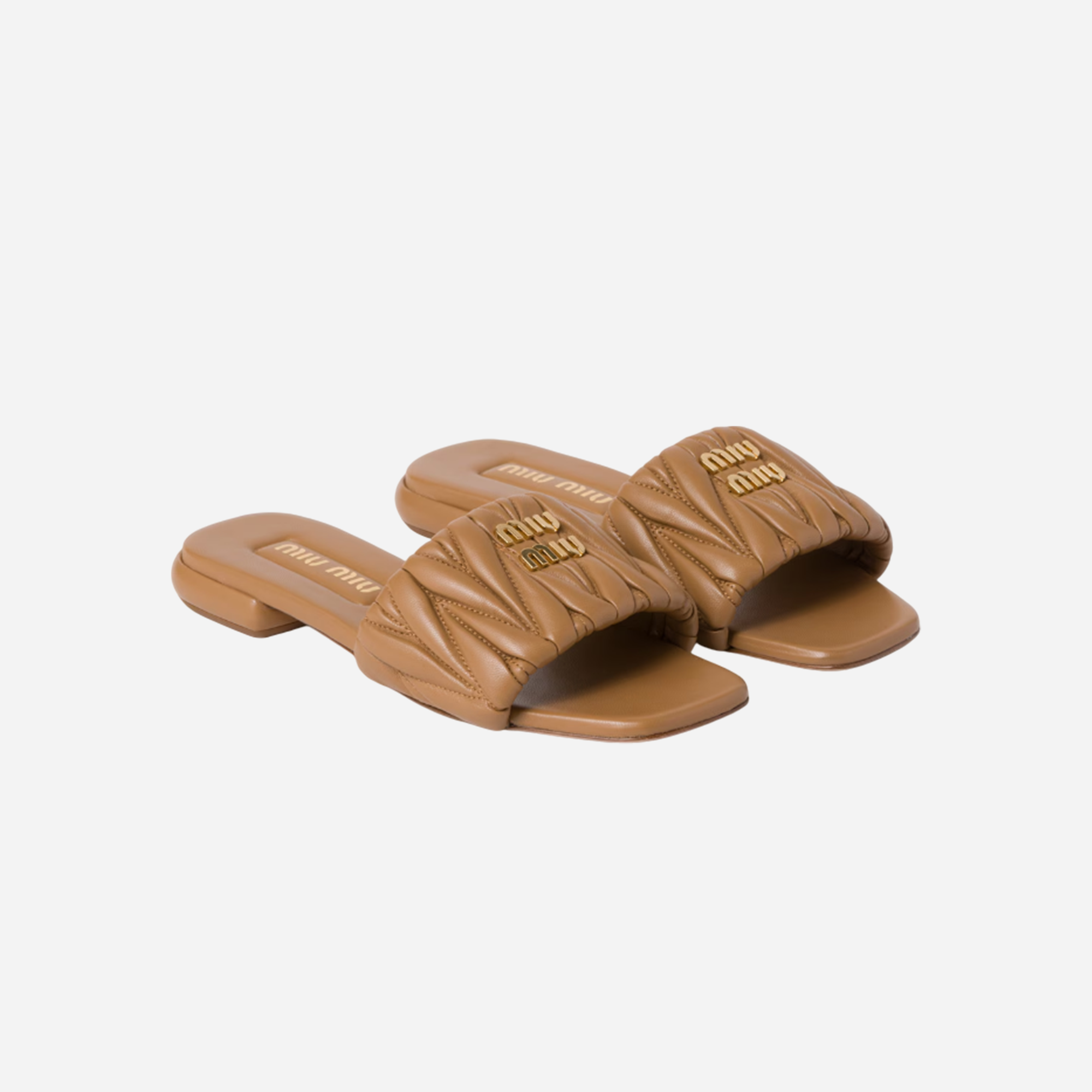 Miu Miu Leather Slides Caramel - view 2