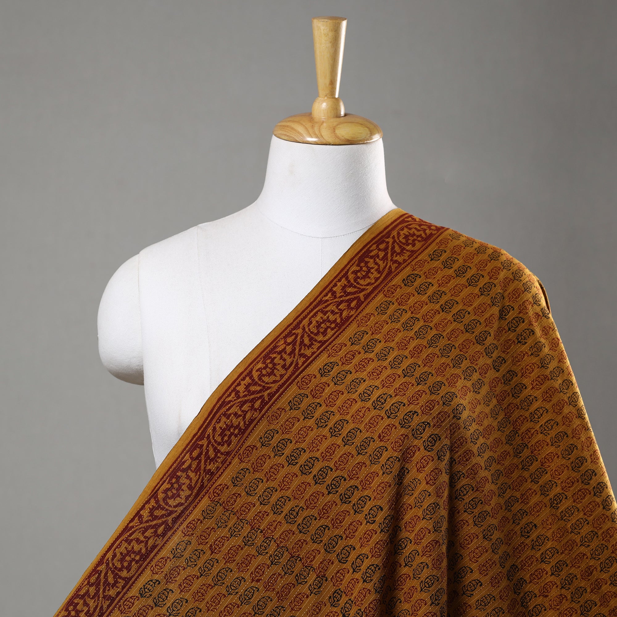 BAGH PRINTS BY UMAR FARUK KHATRI Brown - Bagh Block Printed Kantha Style Cotton Fabric 10