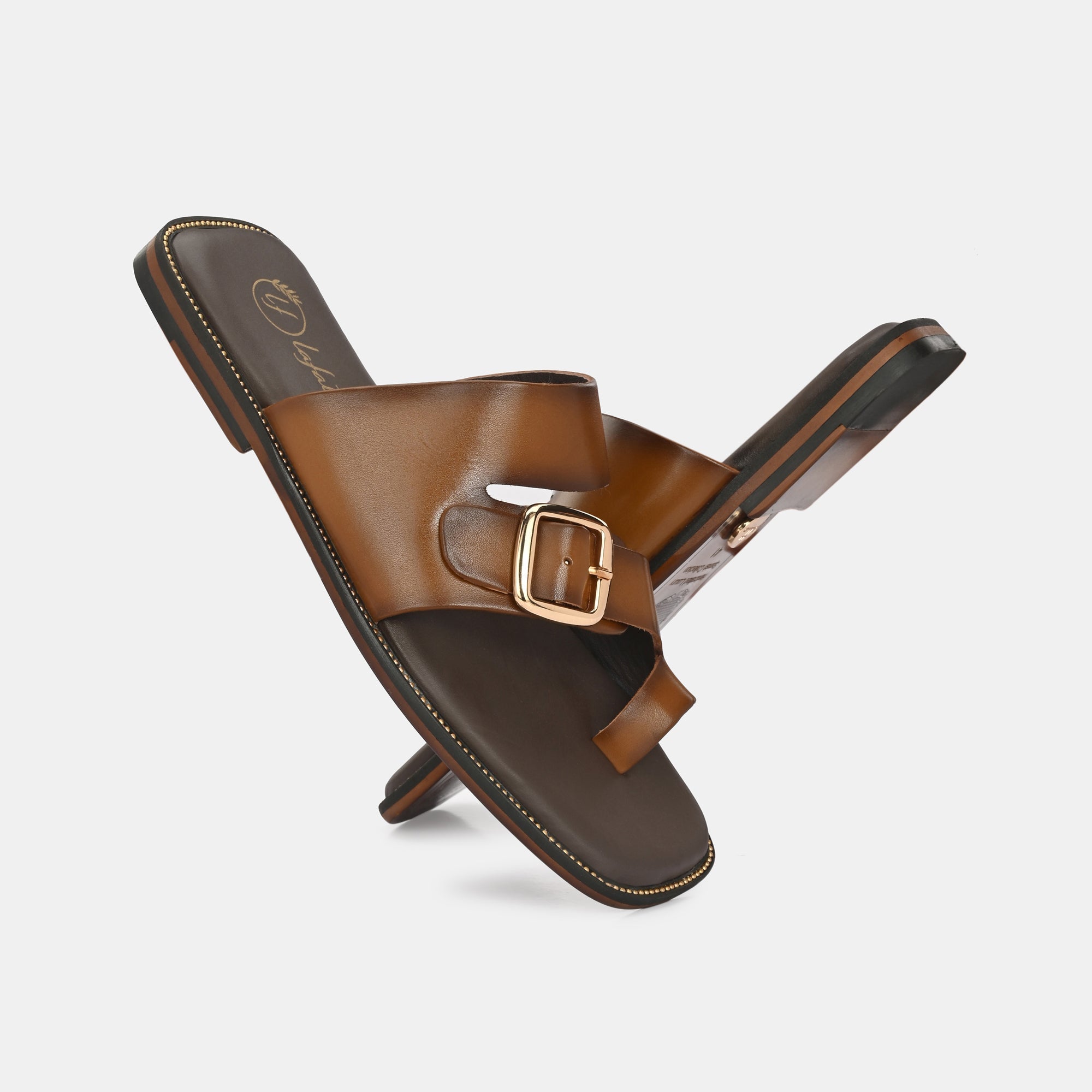 Tan Buckled Slippers by Lafattio - view 7