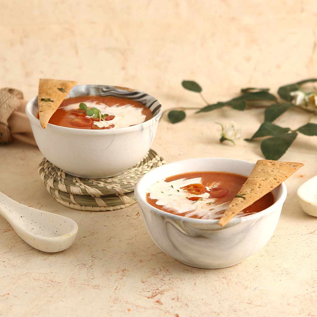 Wonderchef Teramo Stoneware Soup Bowl - Marble White (Set of 2).