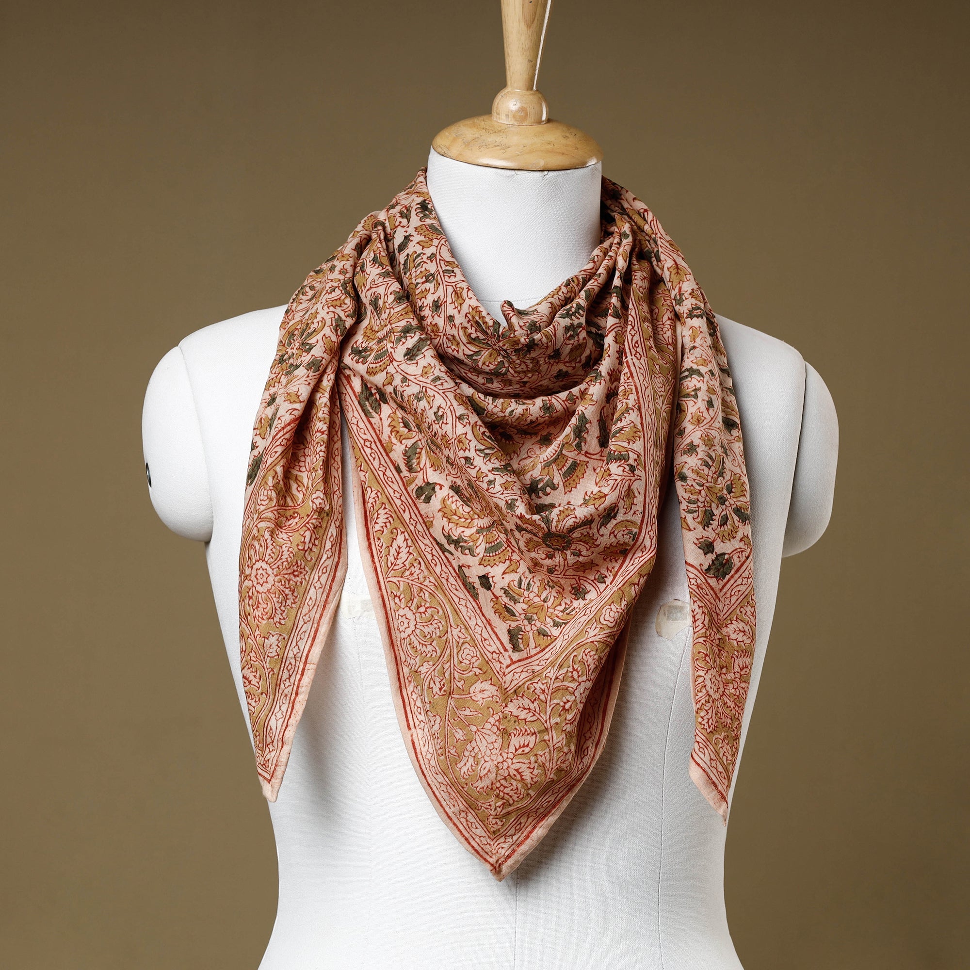 PITCHUKA SRINIVAS KALAMKARI PEDANA Beige - Original Pedana Kalamkari Block Printed Cotton Scarf