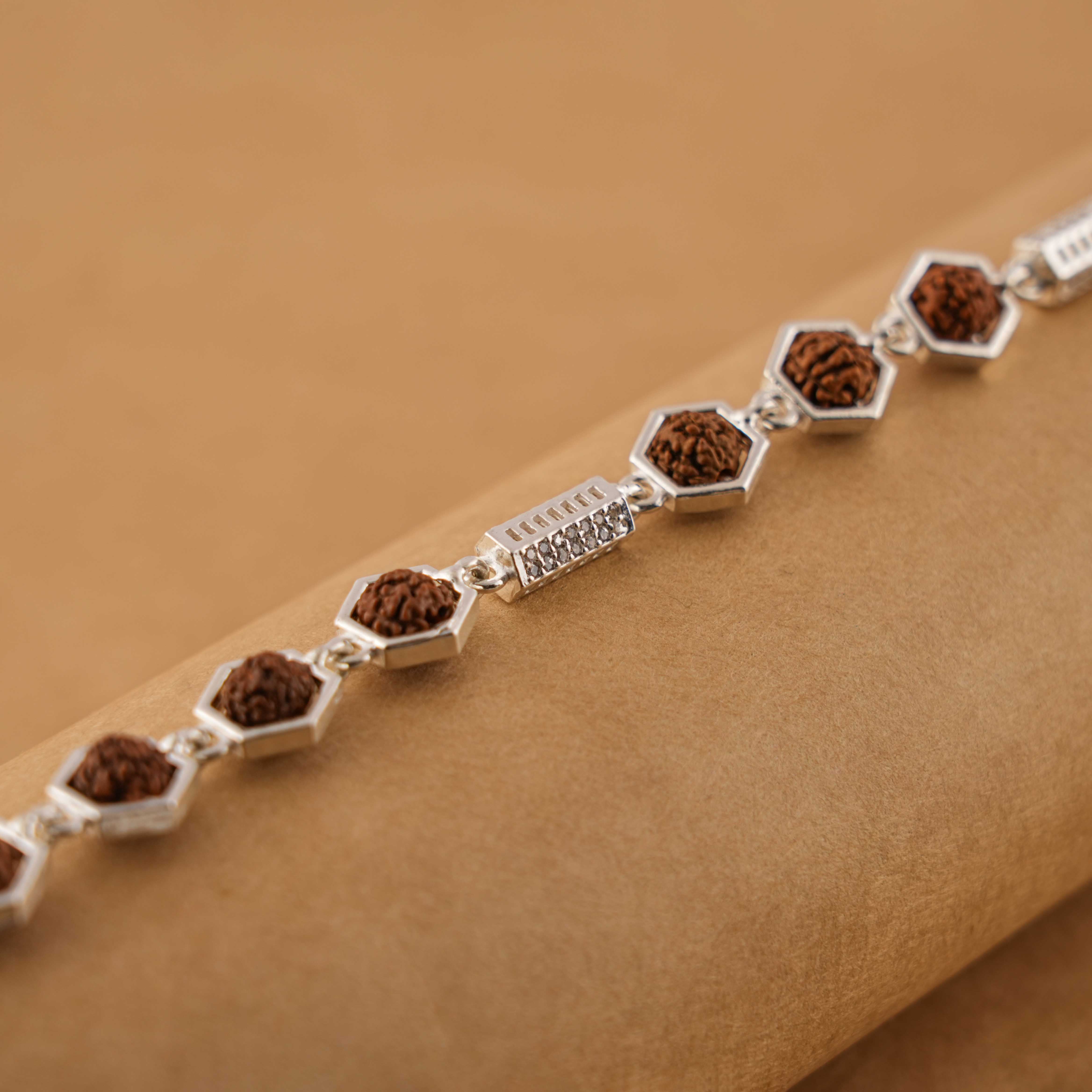 Prinjal Jewellers Rudraksha Silver Hexagon Ring Beads Bracelet