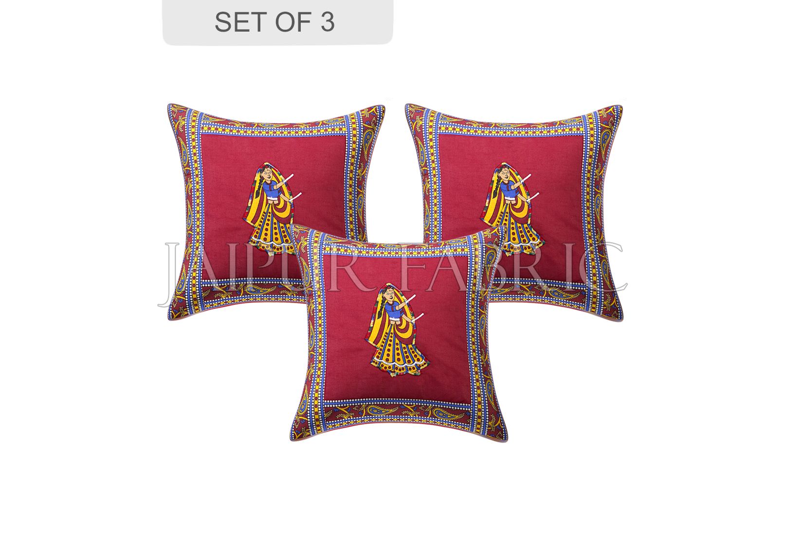 JaipurFabric® Maroon Dance Design Patchwork & Applique Cushion Cover - view 2
