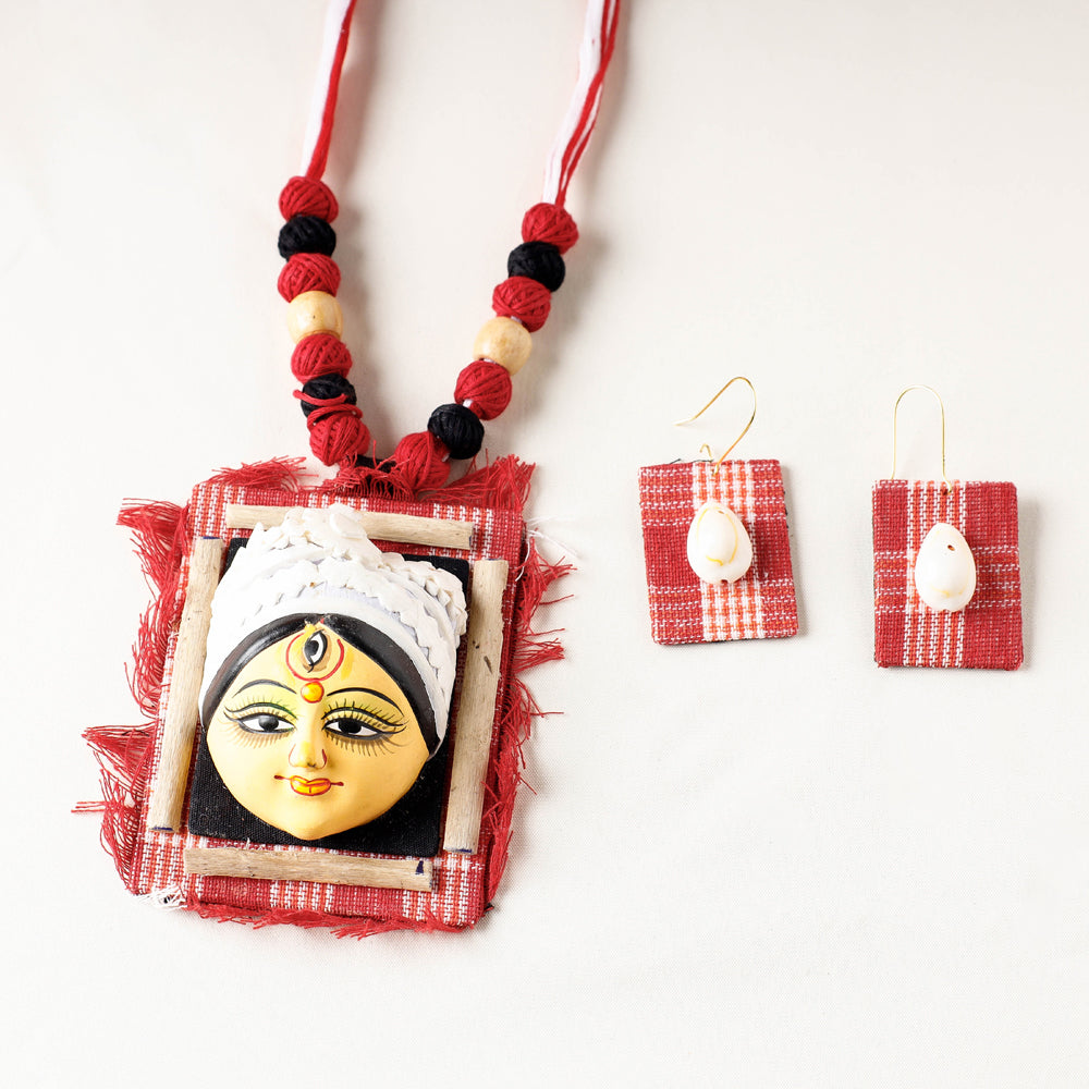 KHUSHBASH - HAPPY LOOM OF EAST Bishnupur Handpainted Terracotta Necklace Set - view 2