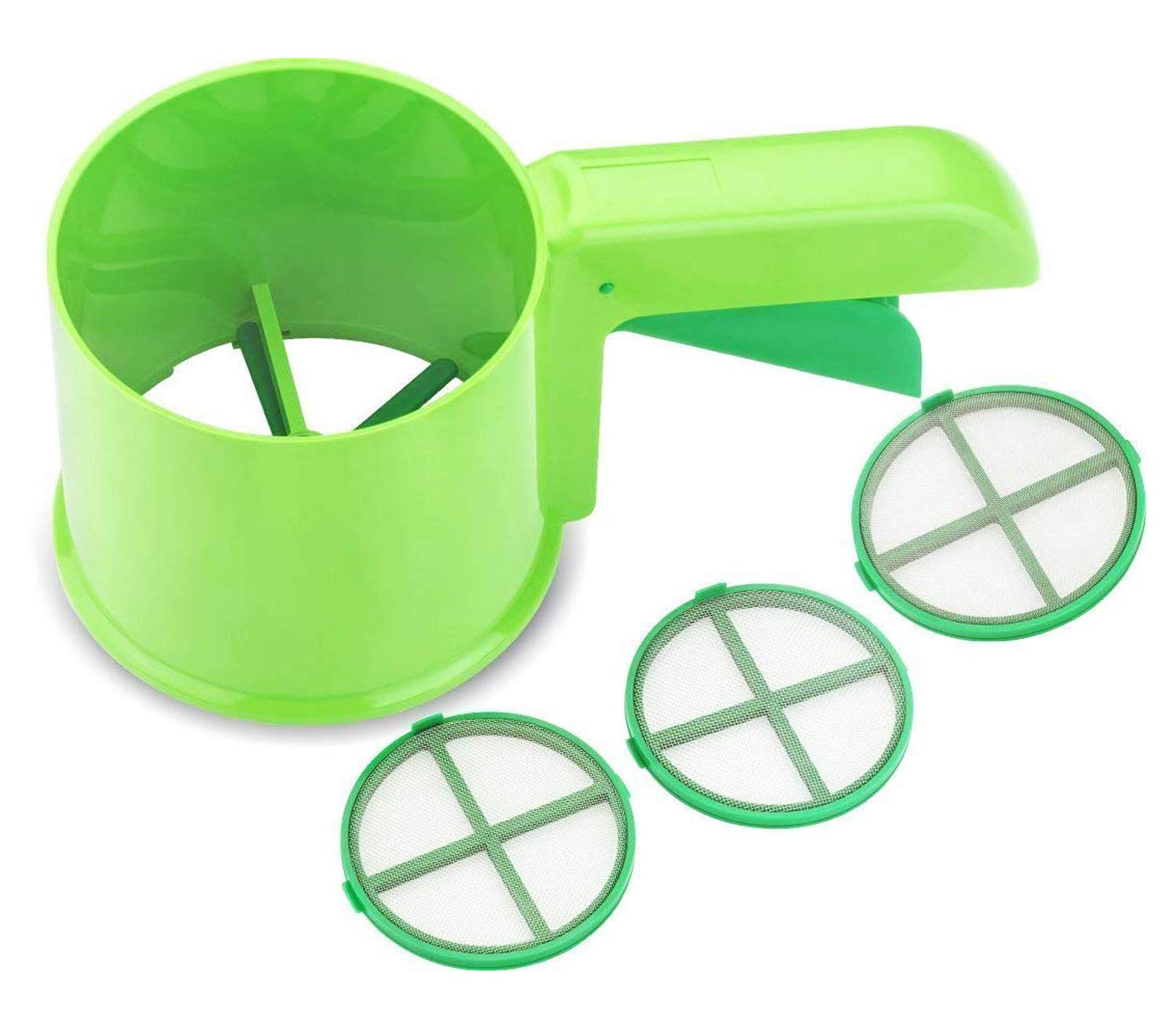 Kuber Industries Plastic 3 in 1 Kitchen Flour/Atta Sifter, Sieves, Strainer, Chalani (Green) - CTKTC030891, Standard