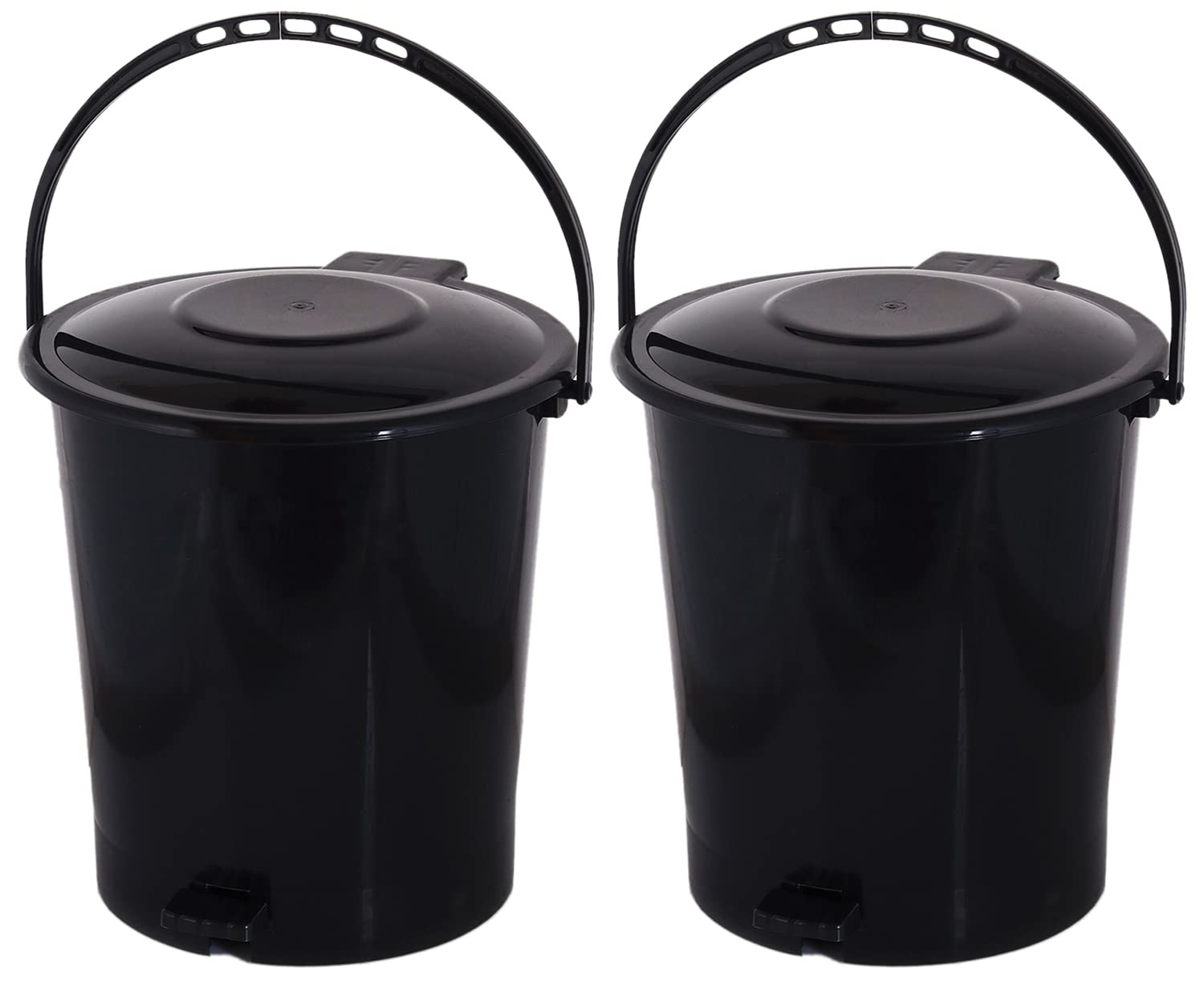 Heart Home Plastic Pedal Dustbin, Trashbin, Wastebin For Kitchen, Bathroom, Office Use With Handle, 10 Liter- Pack of 2 (Black)-47HH0922