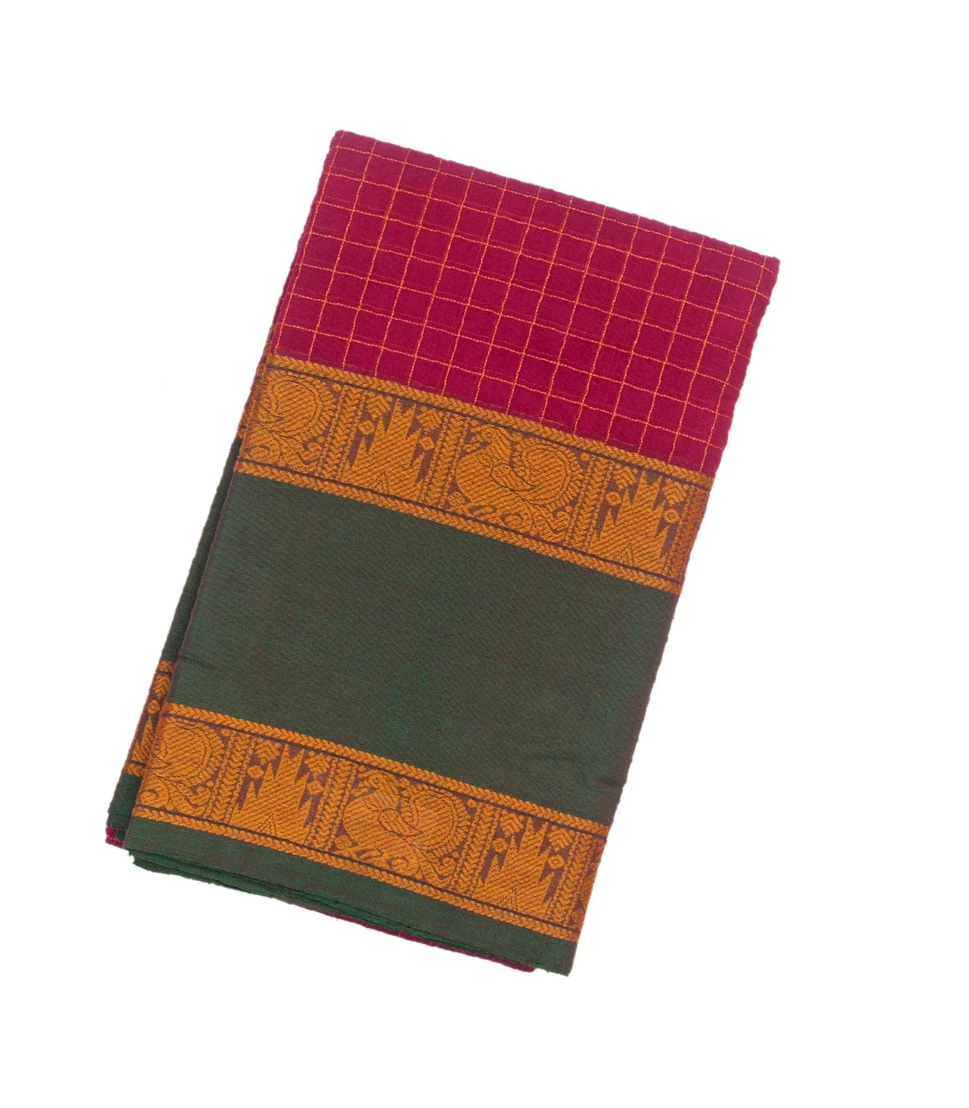 RmKV Pink Handloom Kanchi Cotton Saree With Green Border