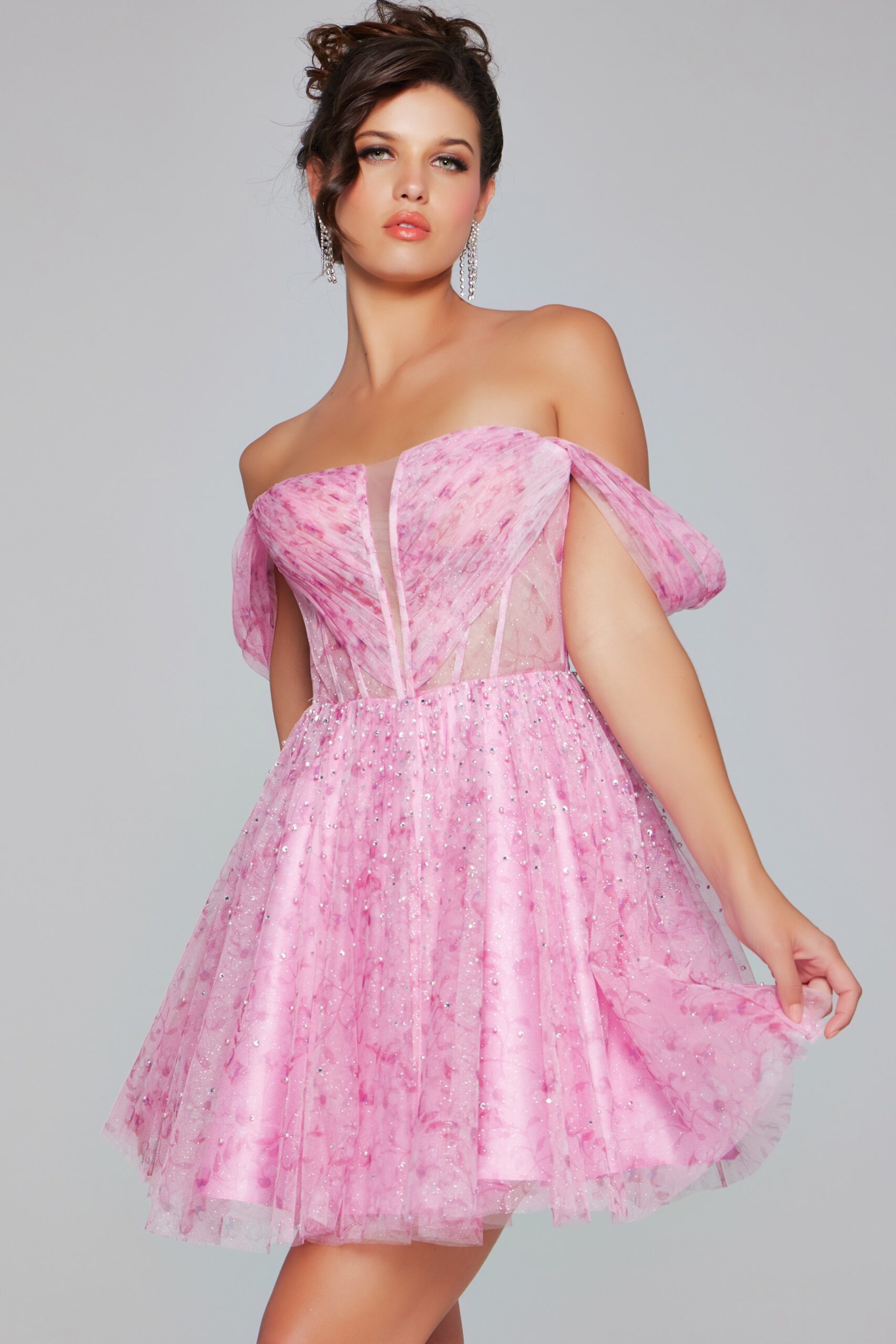Tulle Short Off Shoulder A-line Dress by Jovani 38000 - view 5