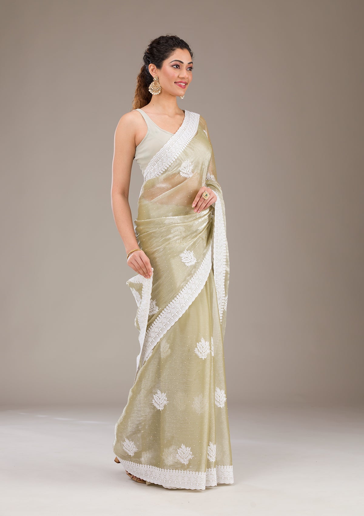 Koskii Sea Green Threadwork Organza Saree – Women's - view 4